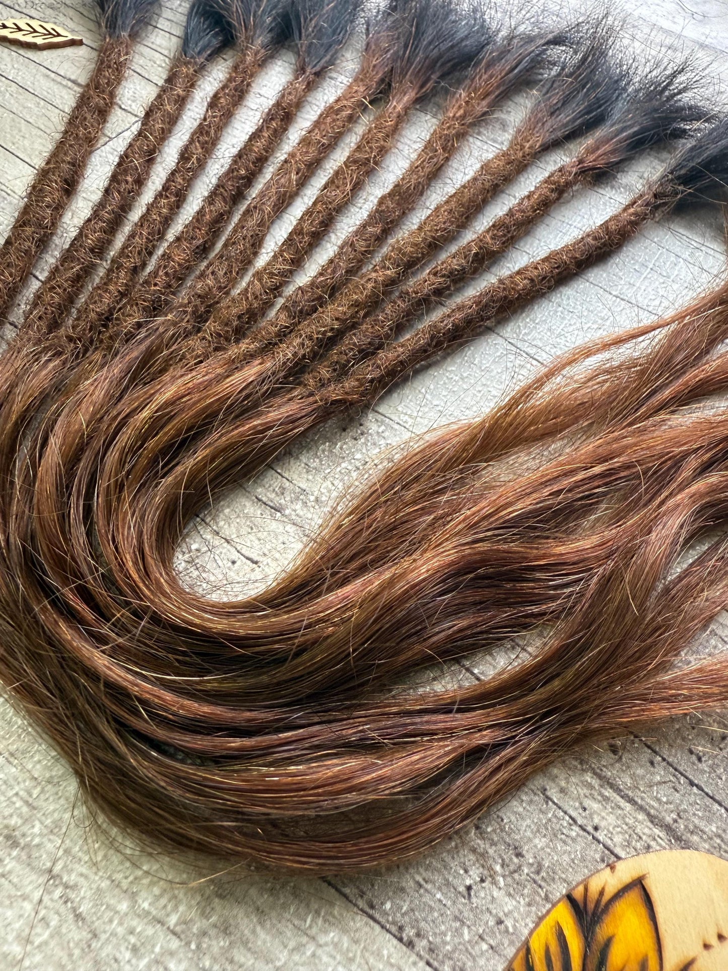 Raw Double Drawn Brown Auburn Ombre 15 Inch Extensions - Ceredigion Dreadlocks