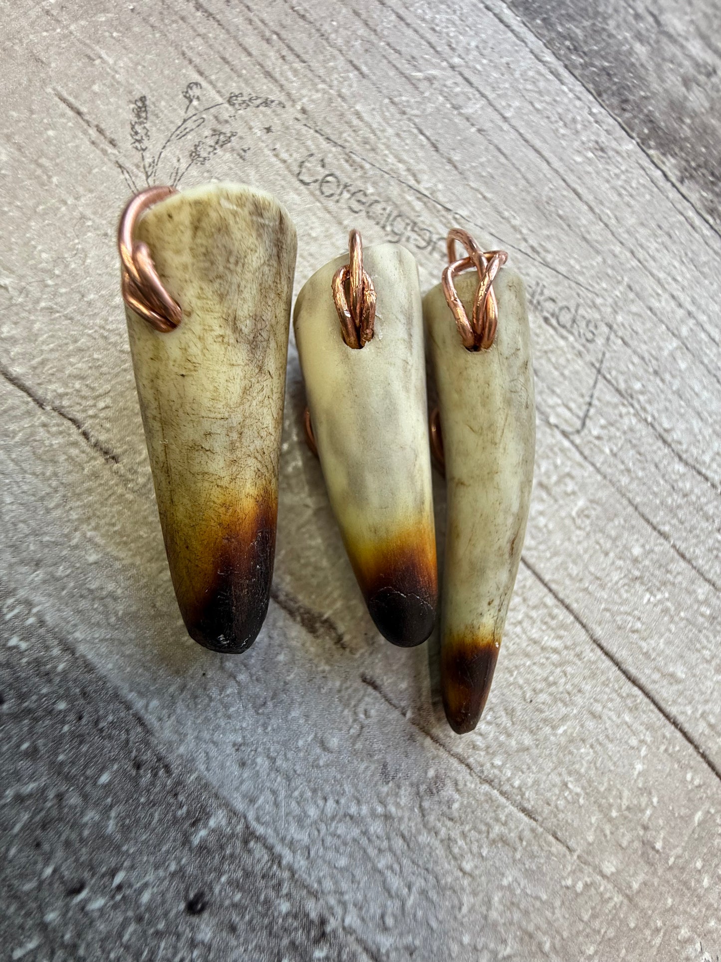 Antler Bag Charm/Pendant with Cooper and Burnt Tip