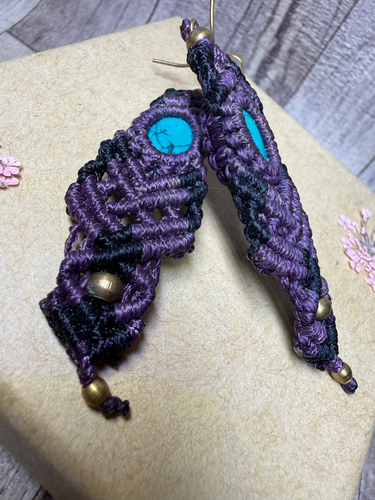 Macrame Earrings - Purple - Ceredigion Dreadlocks