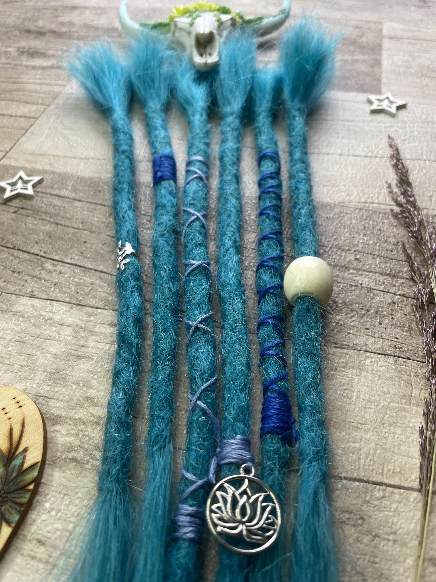 Blue Turquoise 18 Inch Decorated Extensions - Ceredigion Dreadlocks