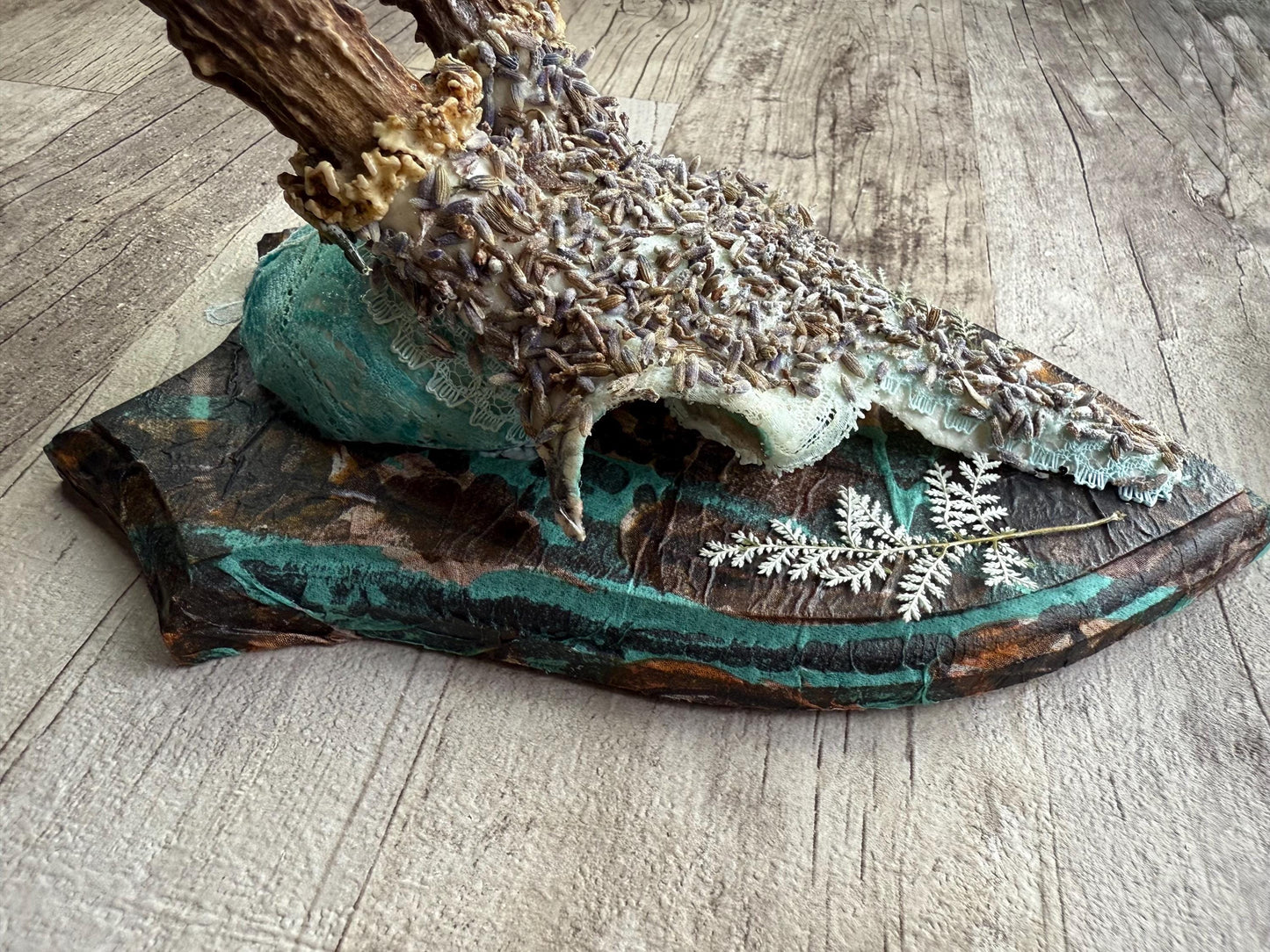 Dried Flowers Decorated Deer Skull Wall Decor Responsibly Sourced Blue