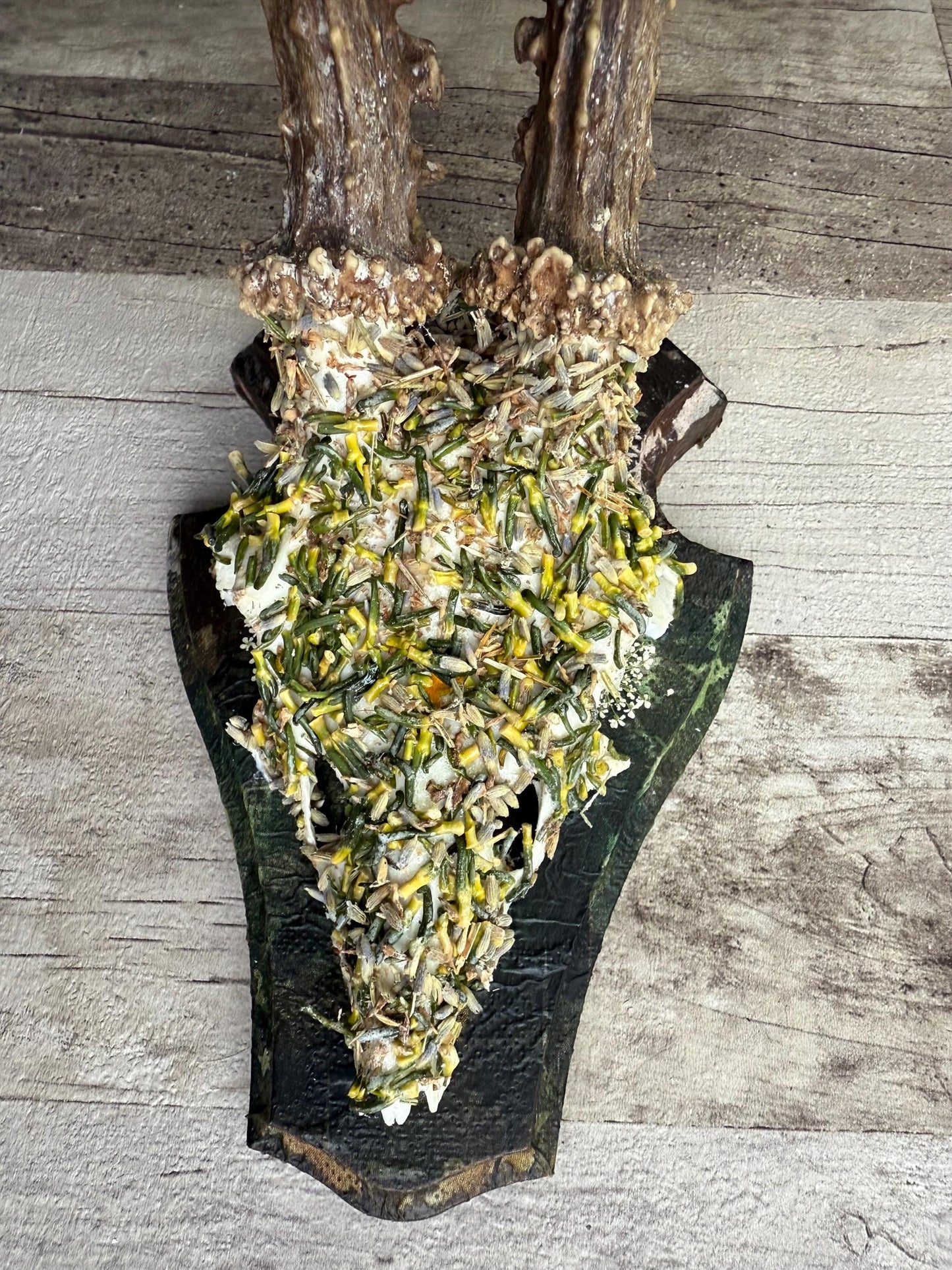 Dried Flowers Decorated Deer Skull Wall Decor Responsibly Sourced Green