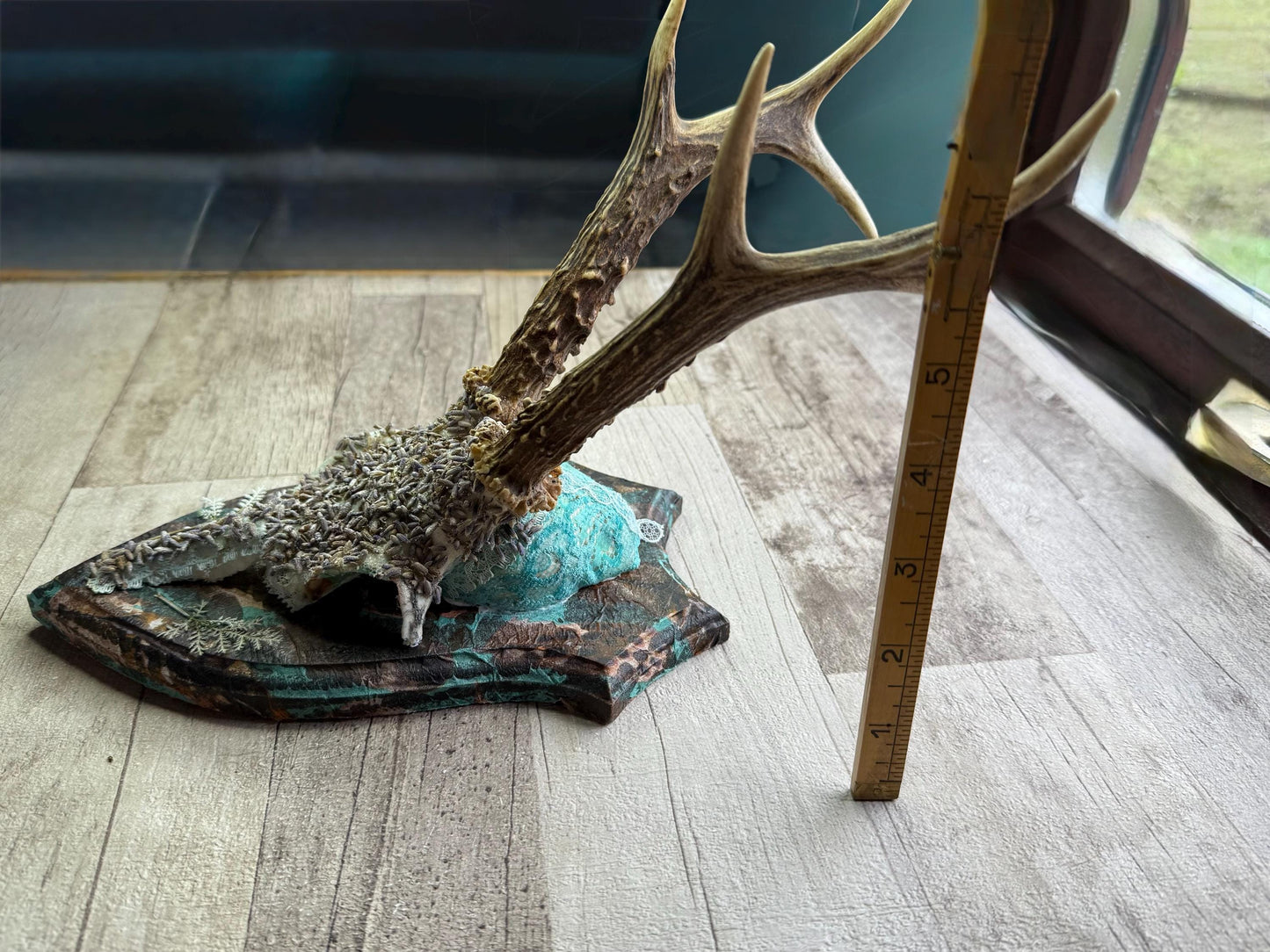 Dried Flowers Decorated Deer Skull Wall Decor Responsibly Sourced Blue