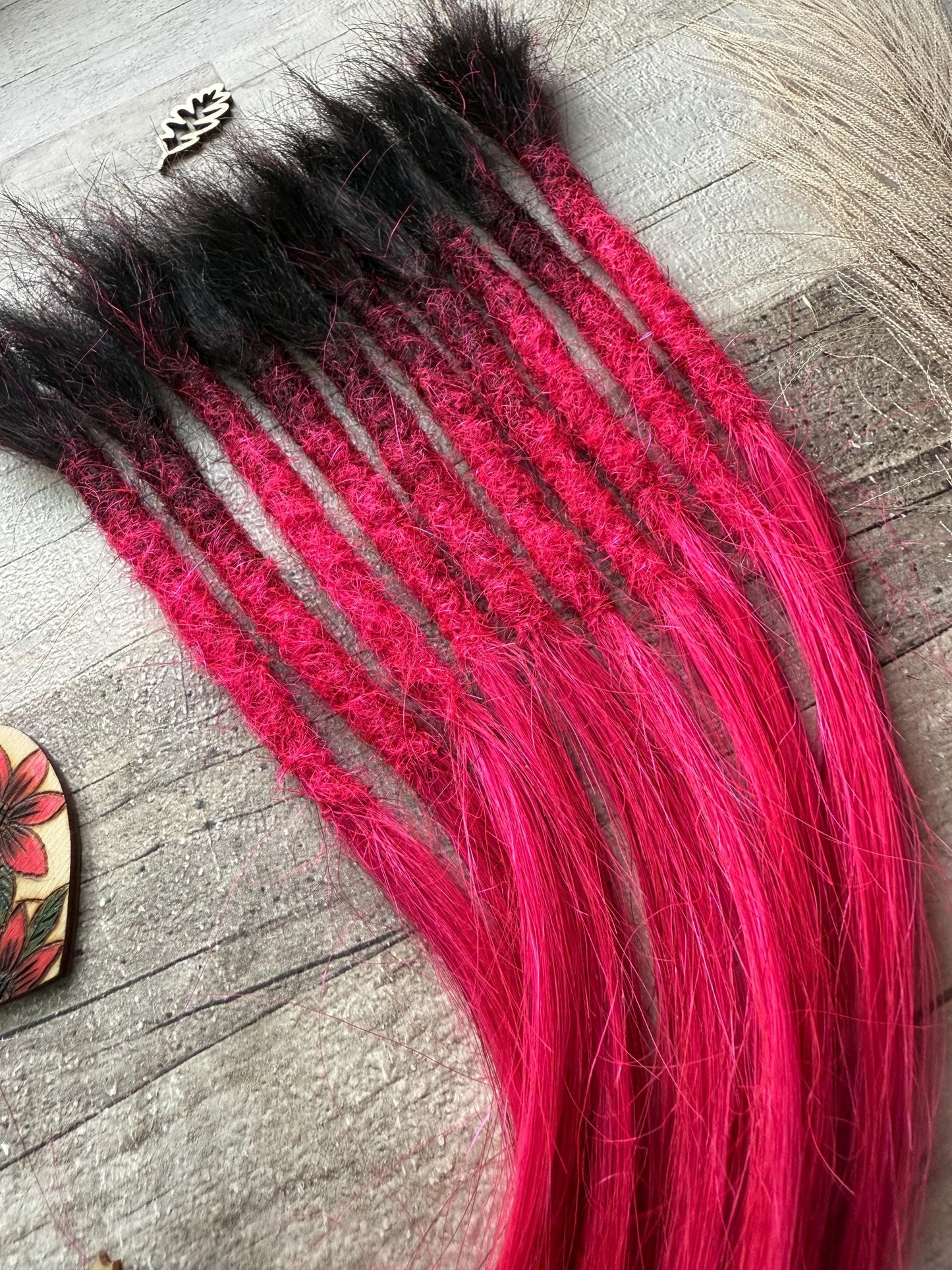 Bright Pink 100% Human Hair Dreadlock Extensions Straight 16 Inch Dark Root #1b