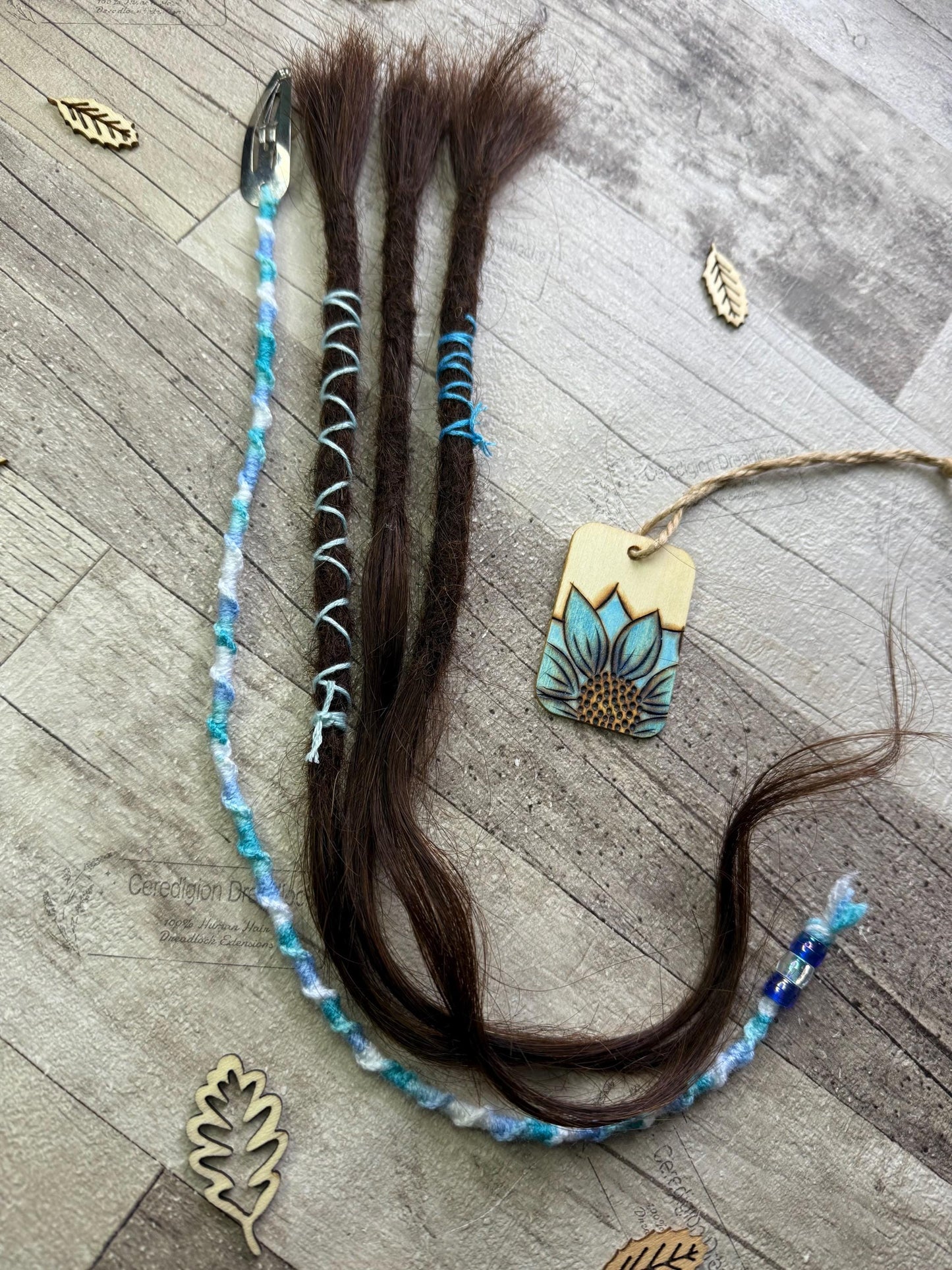 x3 Mid Brown 100% Human Hair Dreadlock Extensions 16 Inch Plus Clip In Macrame Wrap
