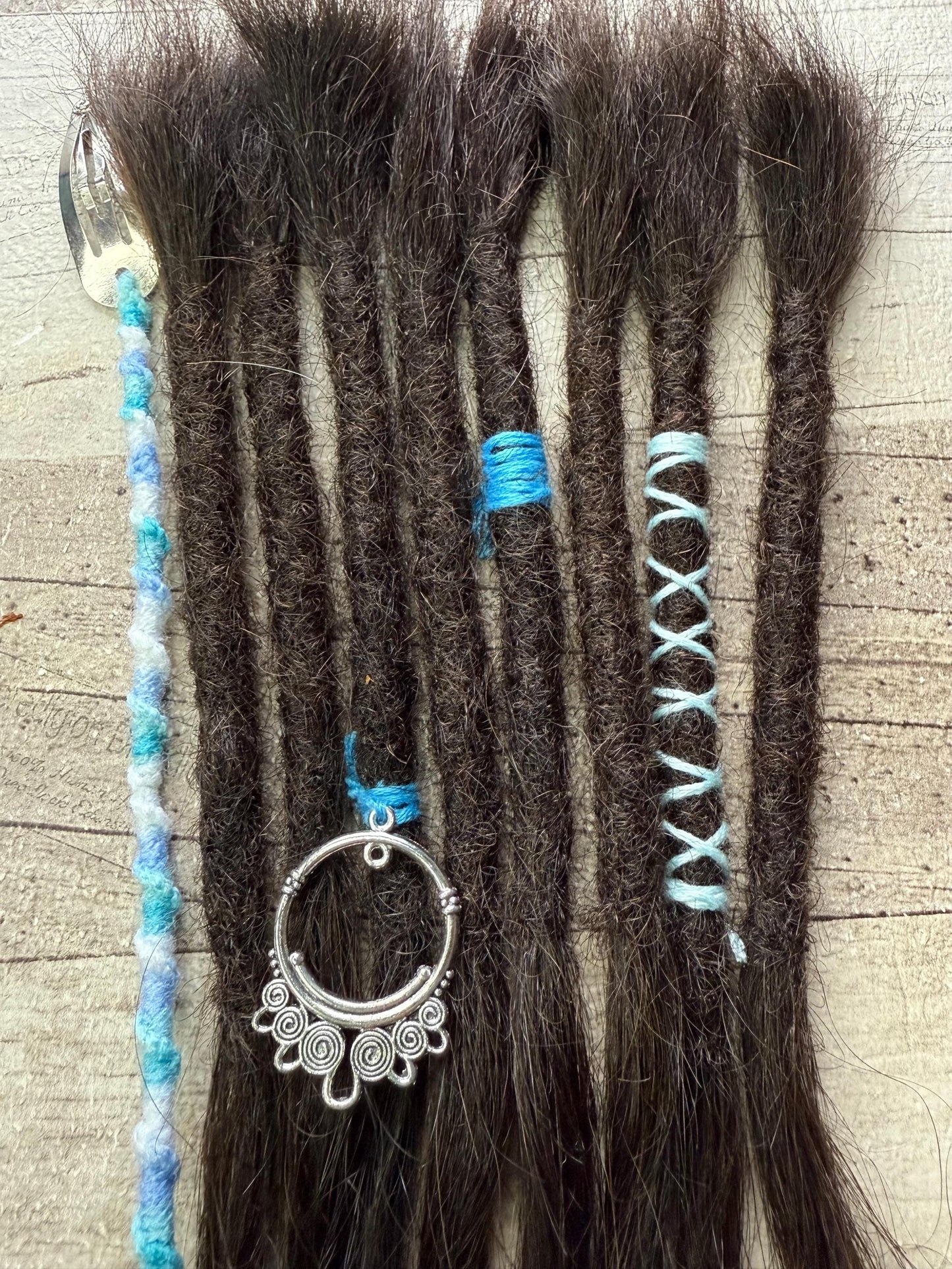 x8 Dark Brown 100% Human Hair Dreadlock Extensions 12 Inch Plus Clip In Macrame Wrap
