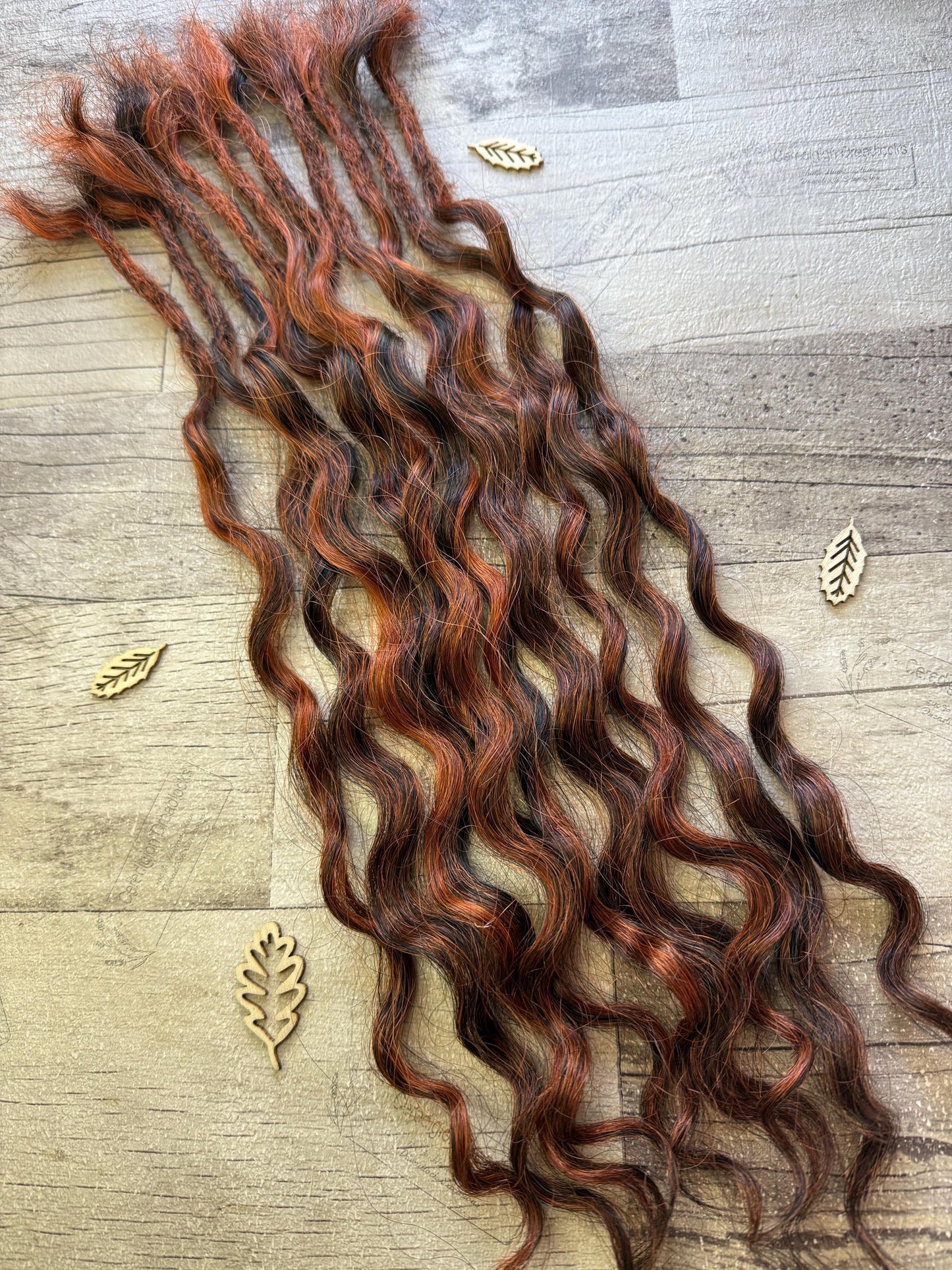 X10 Curly Burnt Orange Black Mix 100% Human Hair Dreadlock Extensions 18 Inch