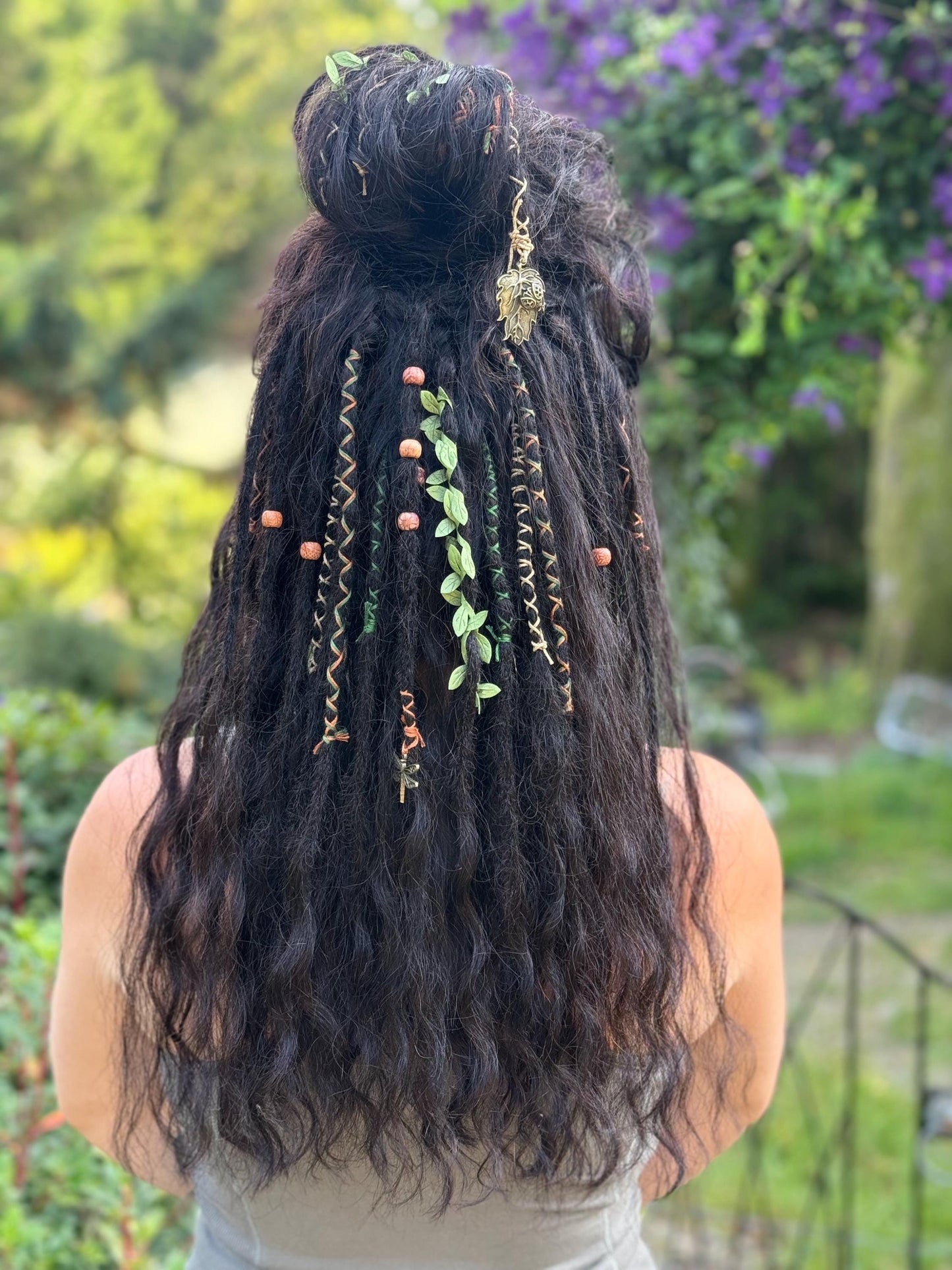 Lace Front Wig #1B 100% Human Hair With Dreadlocks Decorated Wavy Curly