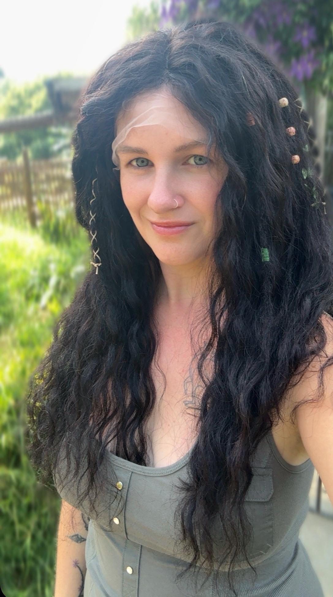 Lace Front Wig #1B 100% Human Hair With Dreadlocks Decorated Wavy Curly