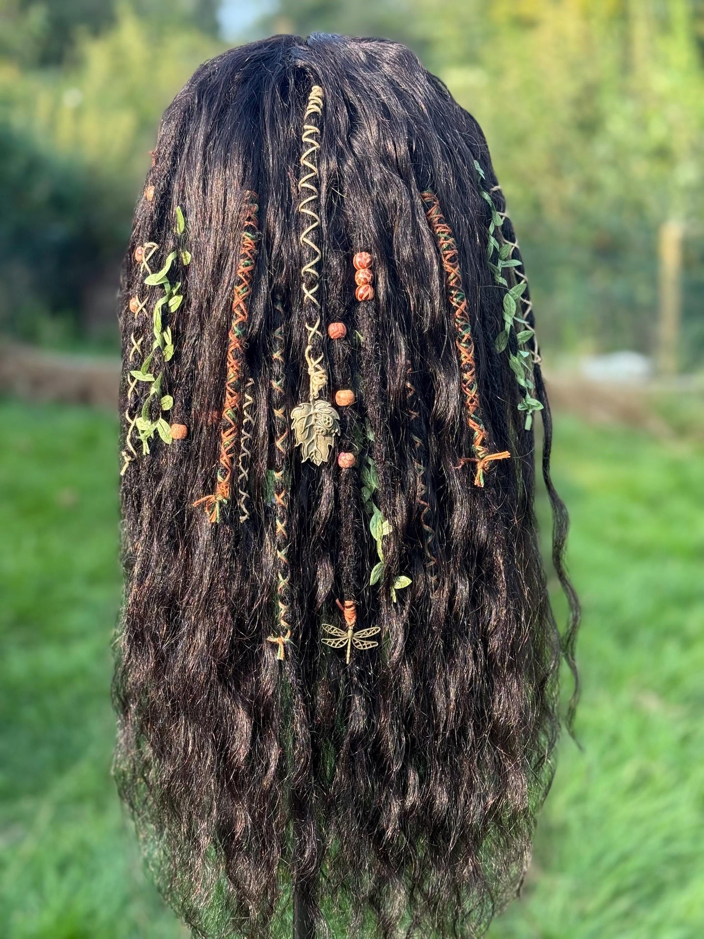 Lace Front Wig #1B 100% Human Hair With Dreadlocks Decorated Wavy Curly