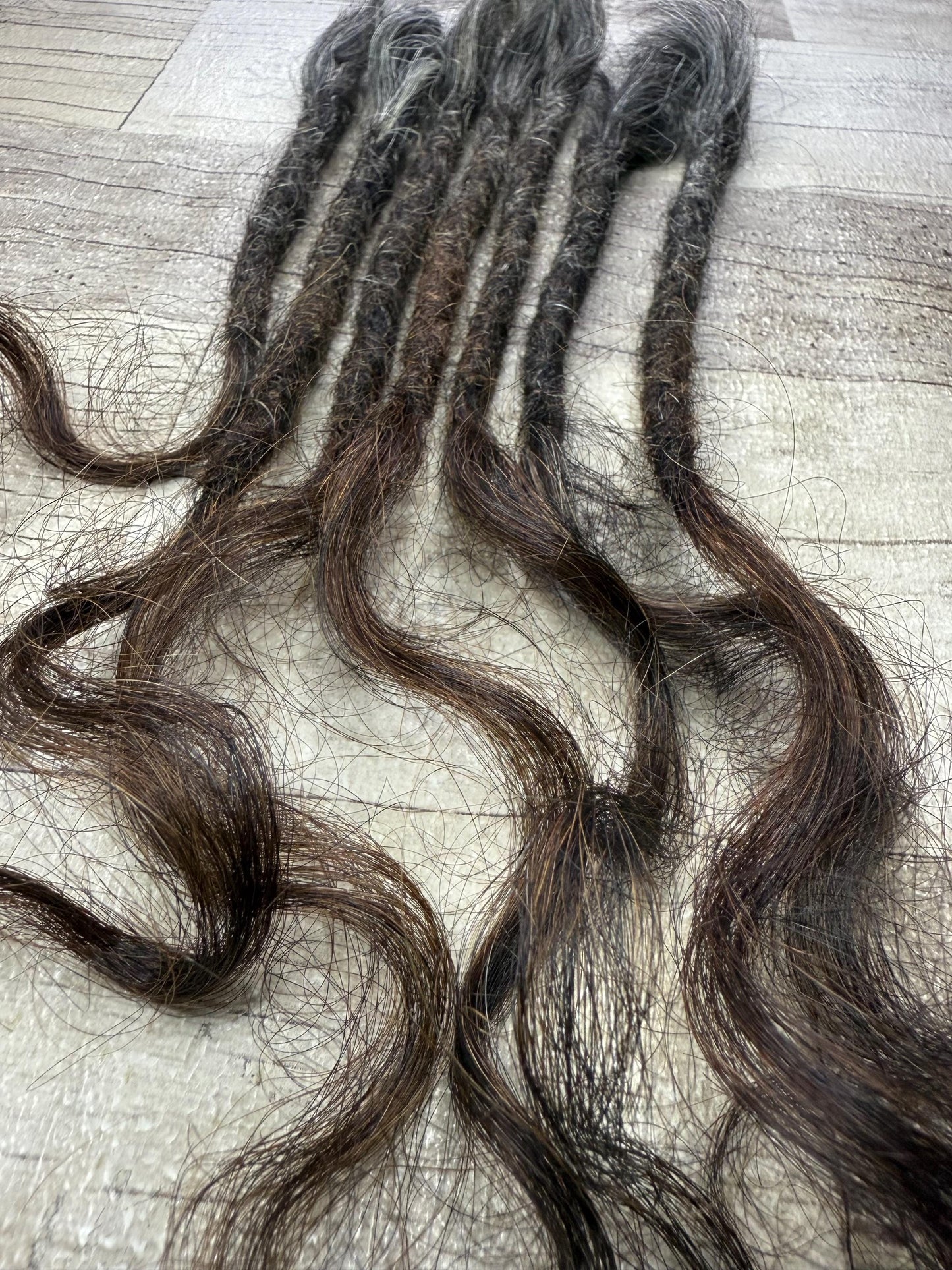 x7 Raw Salt Pepper Brown 100% Human Hair Dreadlock Extensions 15 Inch Curl Wavy