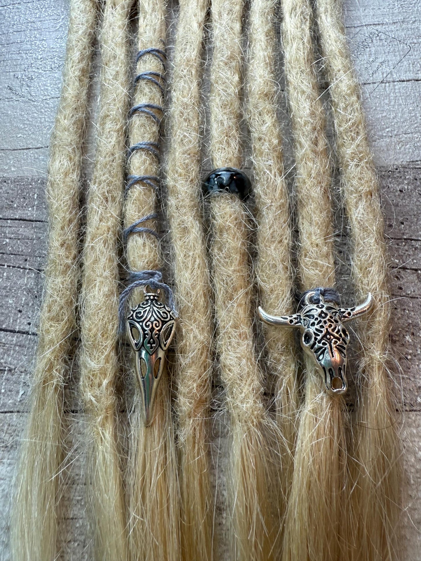 x10 Light Blonde Dreadlock Extensions 100% Human Hair 14 Inch Decorated