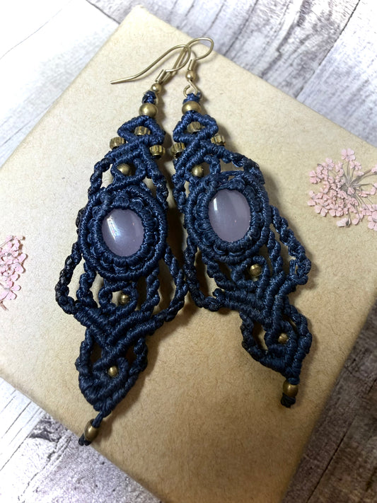 Macrame Earrings - Navy - Ceredigion Dreadlocks