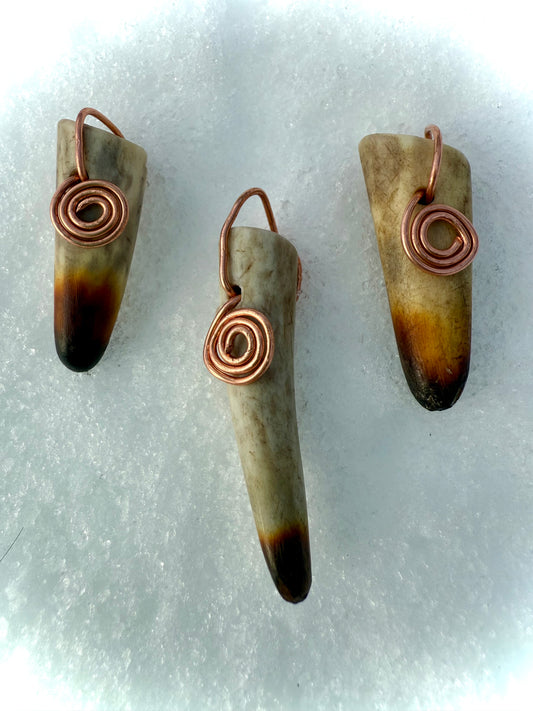 Antler Bag Charm/Pendant with Cooper and Burnt Tip