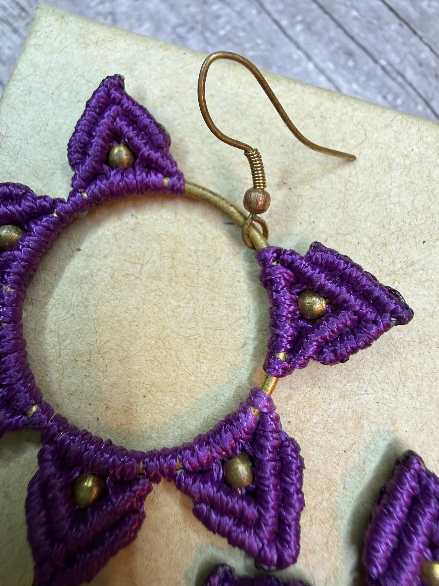 Purple Macrame Hoop Earrings