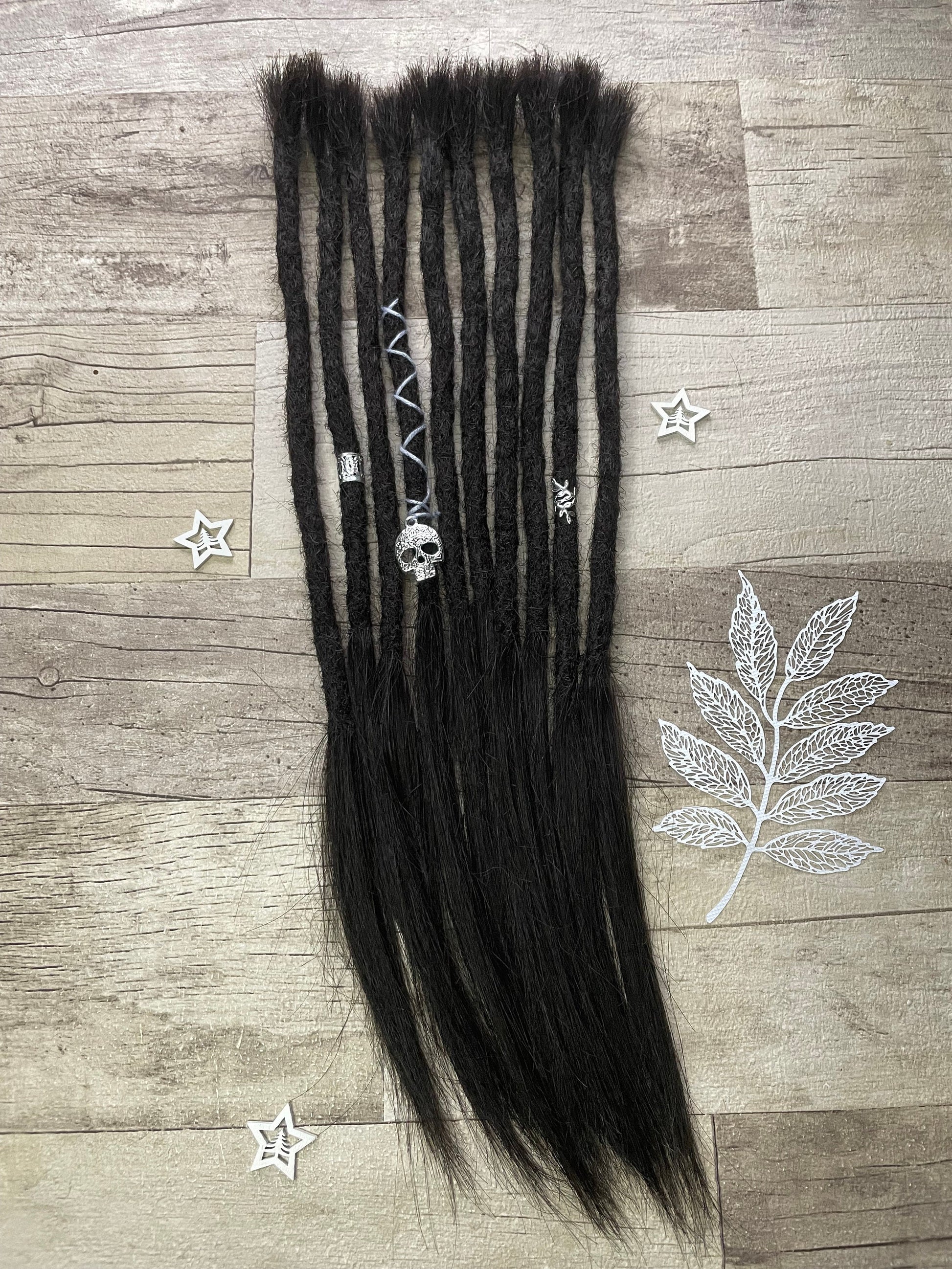 Black Yaki 15 Inch Decorated Extensions - Ceredigion Dreadlocks