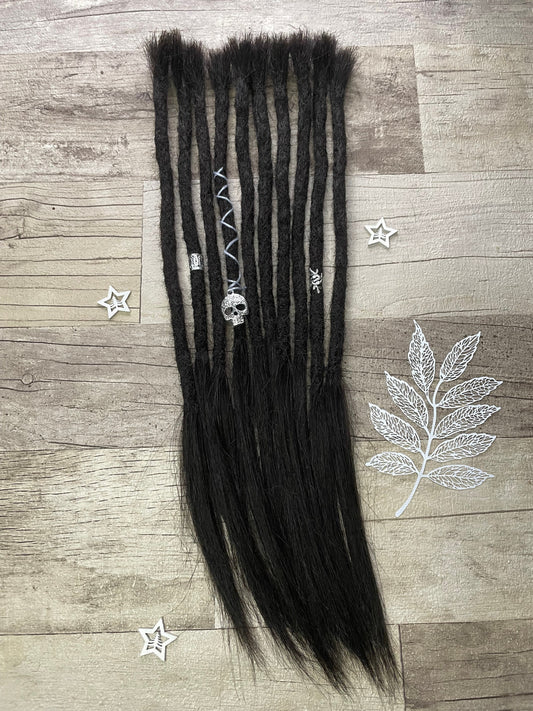 Black Yaki 15 Inch Decorated Extensions - Ceredigion Dreadlocks