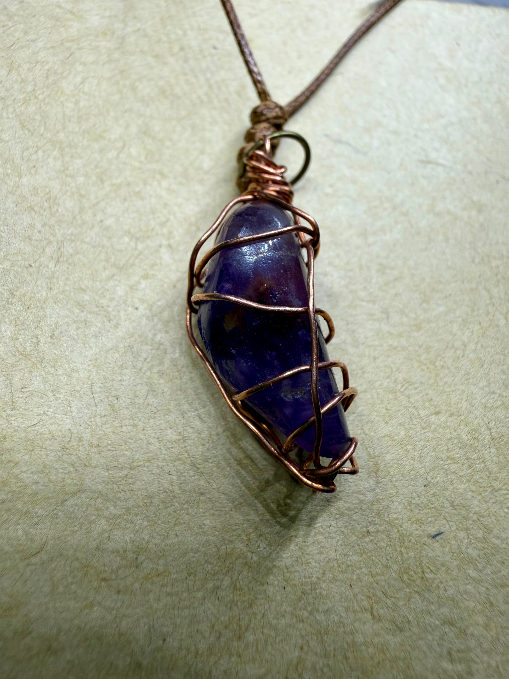 Purple Amethyst Crystal Copper Wire Wrapped - Necklace - Ceredigion Dreadlocks