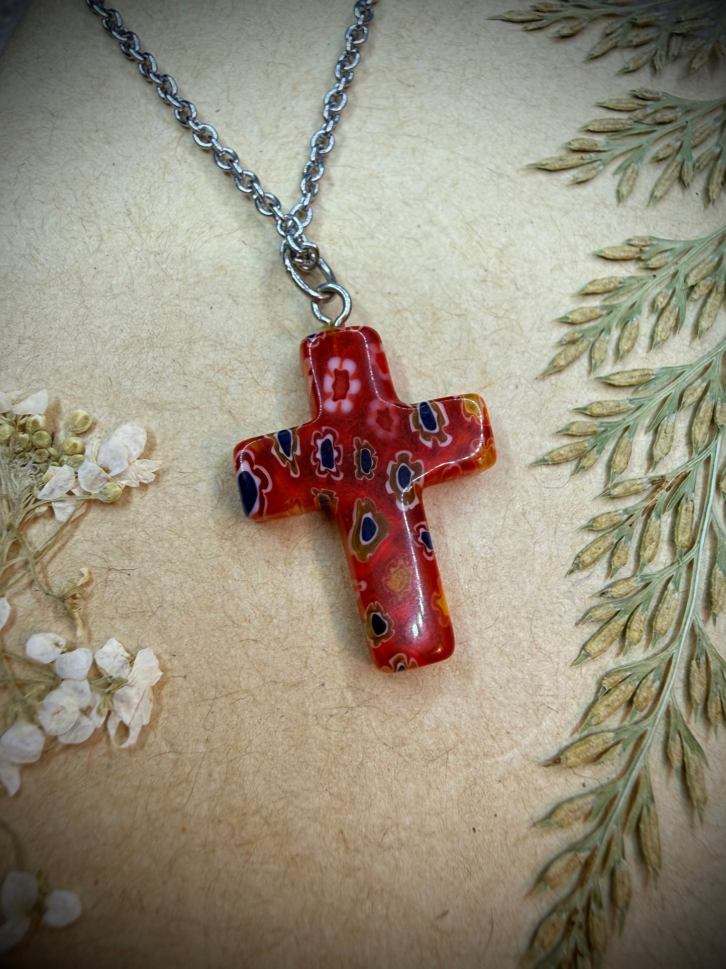 Murano Glass Millefiori Cross Pendant Necklace - Ceredigion Dreadlocks