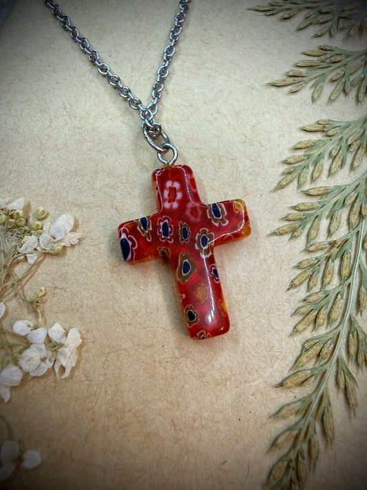 Murano Glass Millefiori Cross Pendant Necklace - Ceredigion Dreadlocks