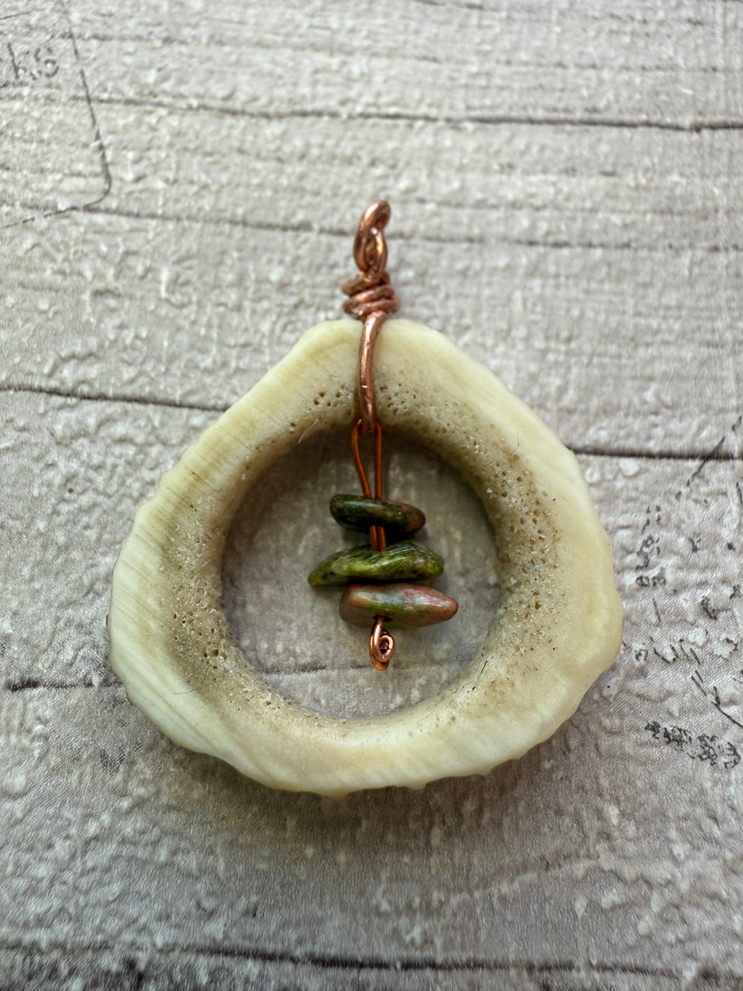 Antler Pendant with Unakite Crystal Chips
