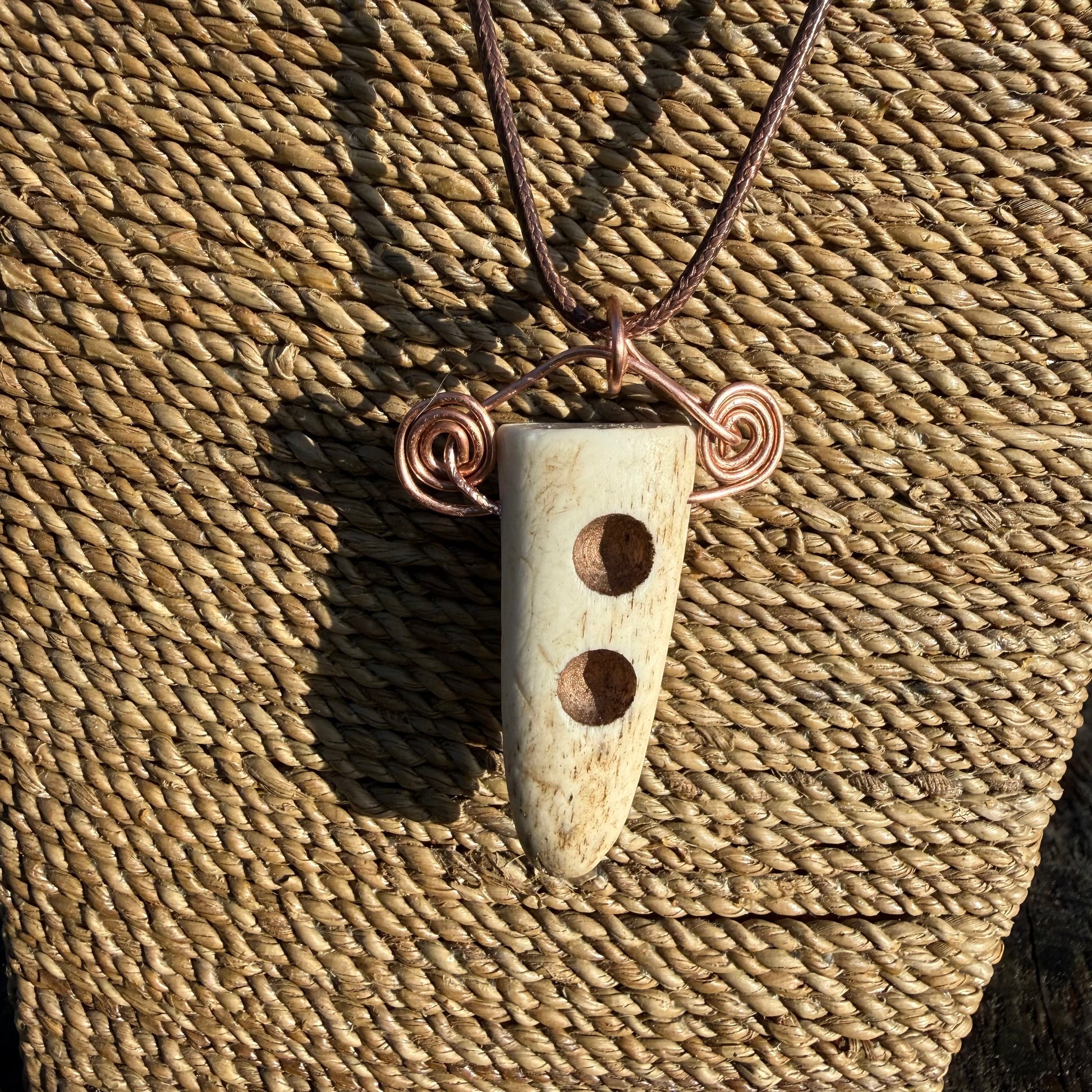 Drilled Antler & Copper Swirl Necklace - Ceredigion Dreadlocks
