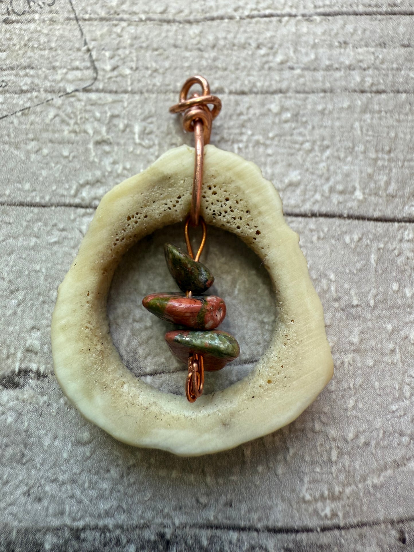 Antler Pendant with Unakite Crystal Chips