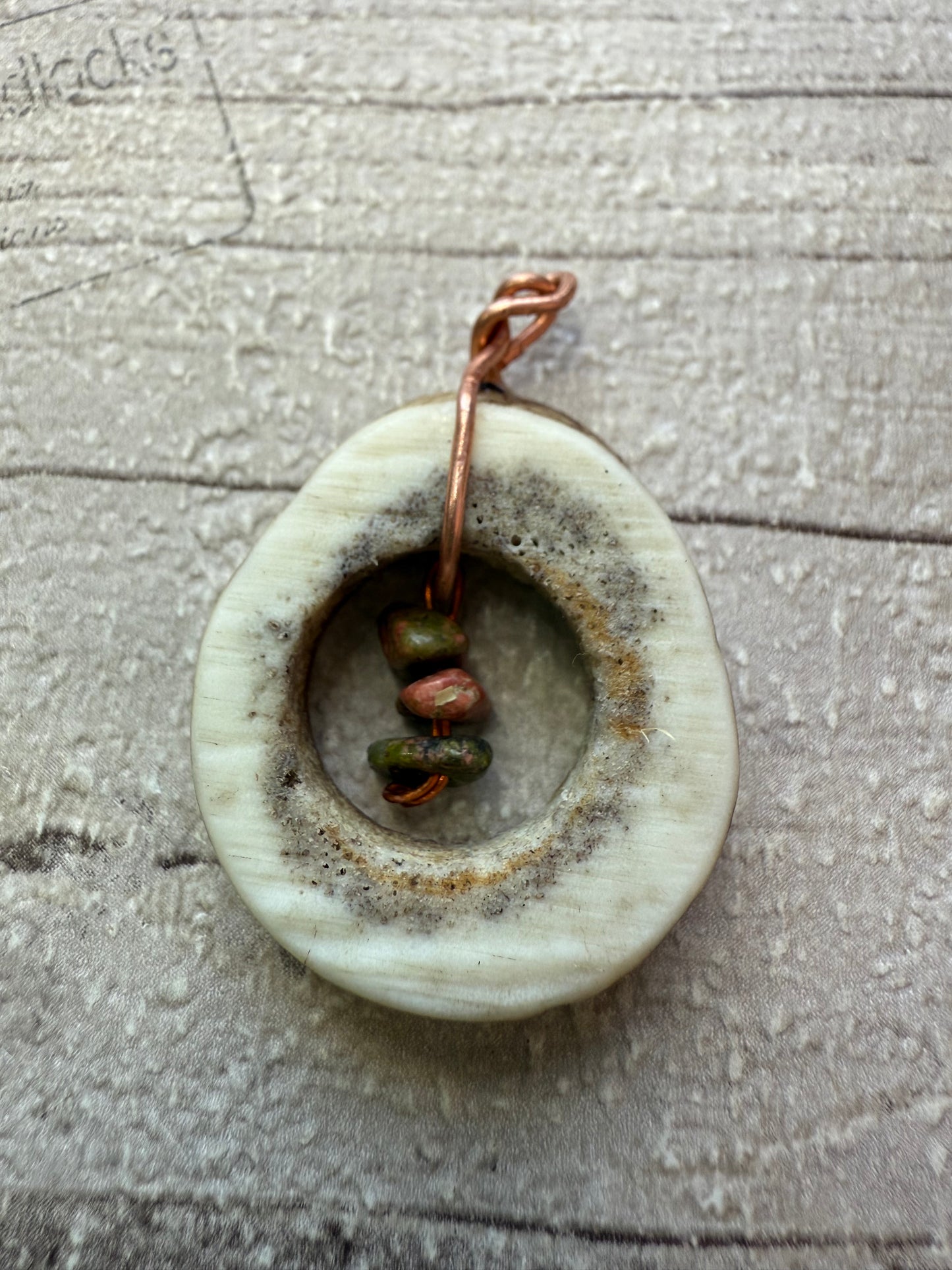 Antler Pendant with Unakite Crystal Chips