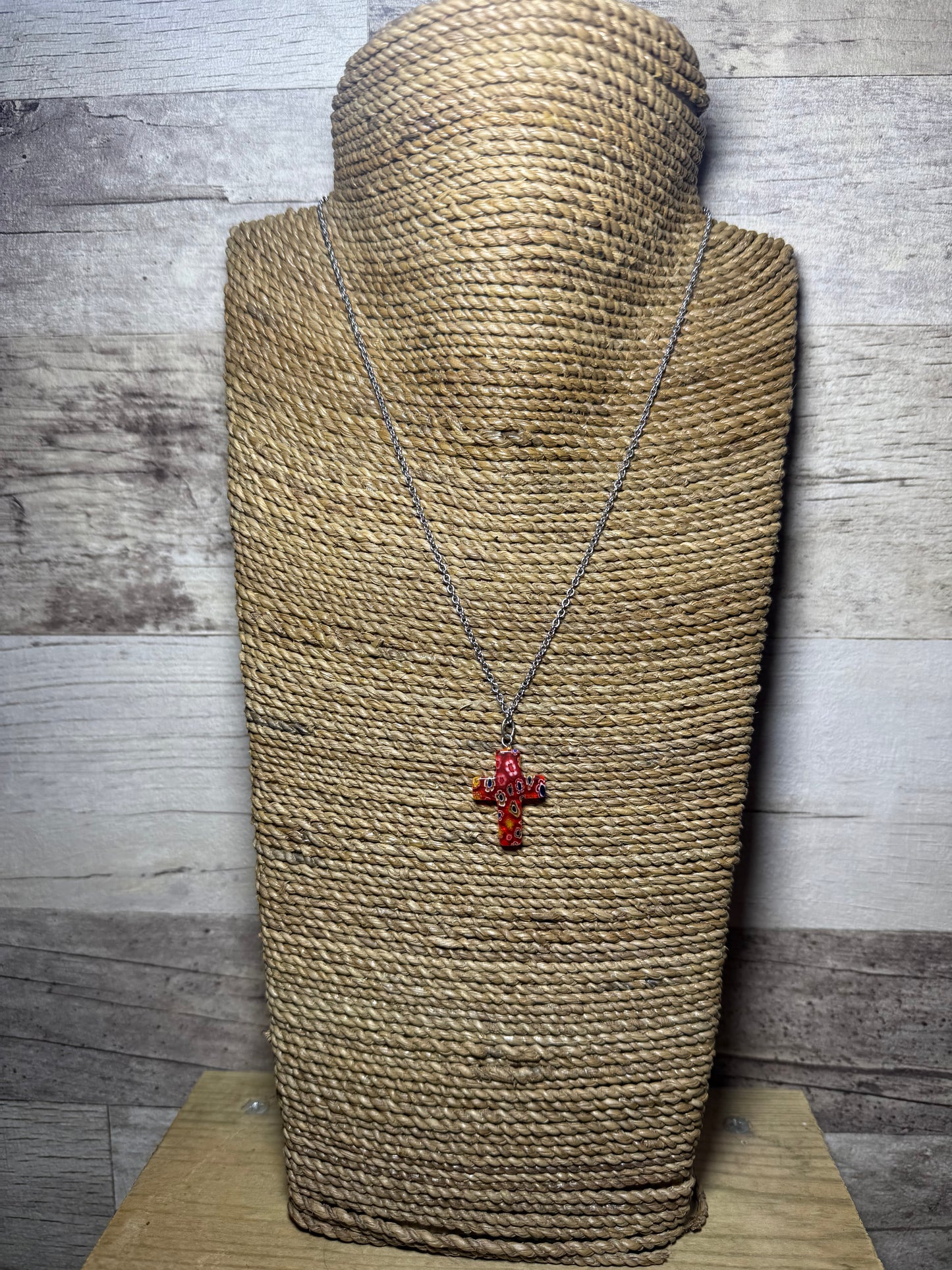Murano Glass Millefiori Cross Pendant Necklace - Ceredigion Dreadlocks