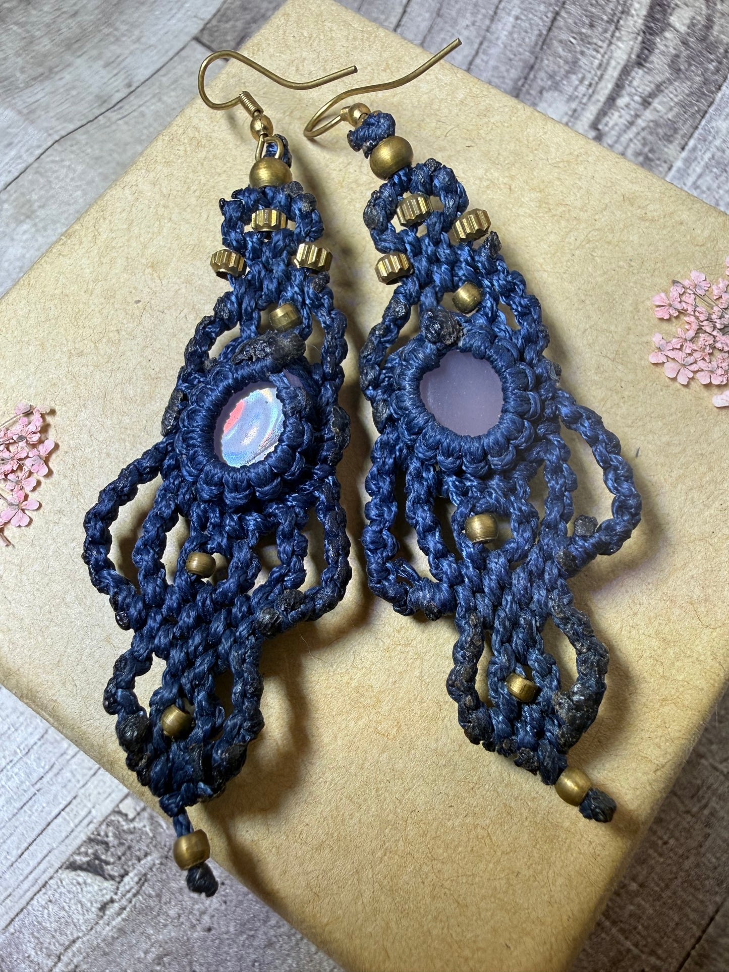 Macrame Earrings - Navy - Ceredigion Dreadlocks
