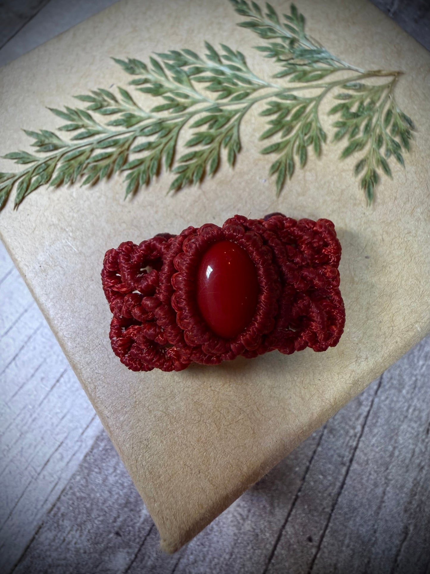 Macrame Dread Cuff / Ring - Red - Ceredigion Dreadlocks