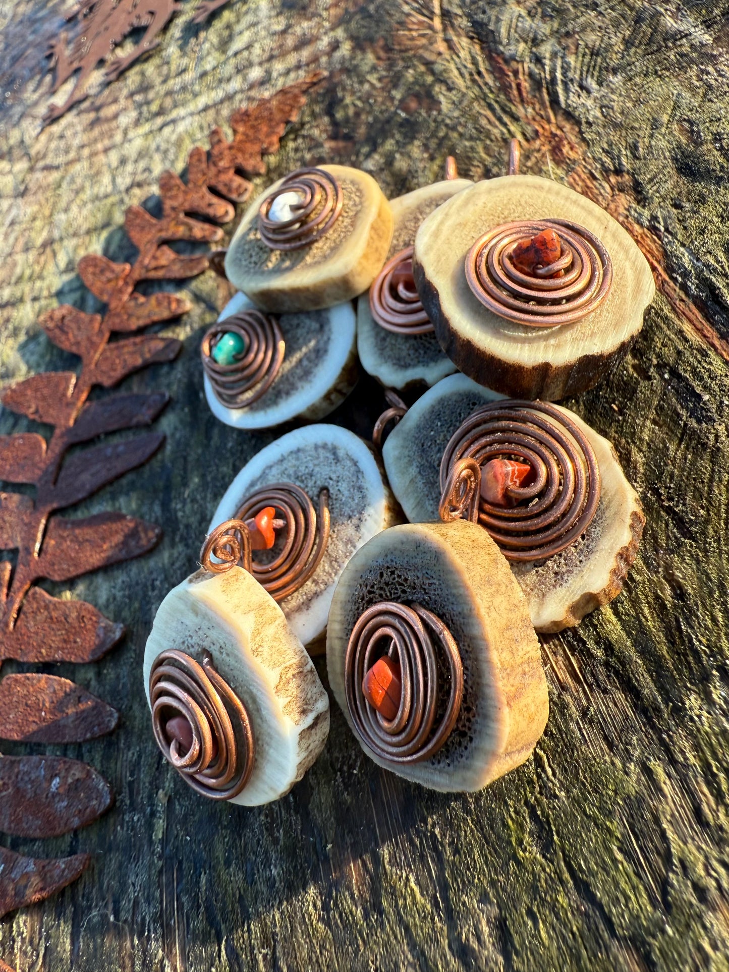Antler, Copper and Crystal Pendant