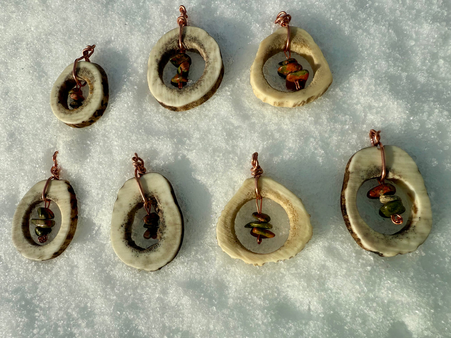 Antler Pendant with Unakite Crystal Chips