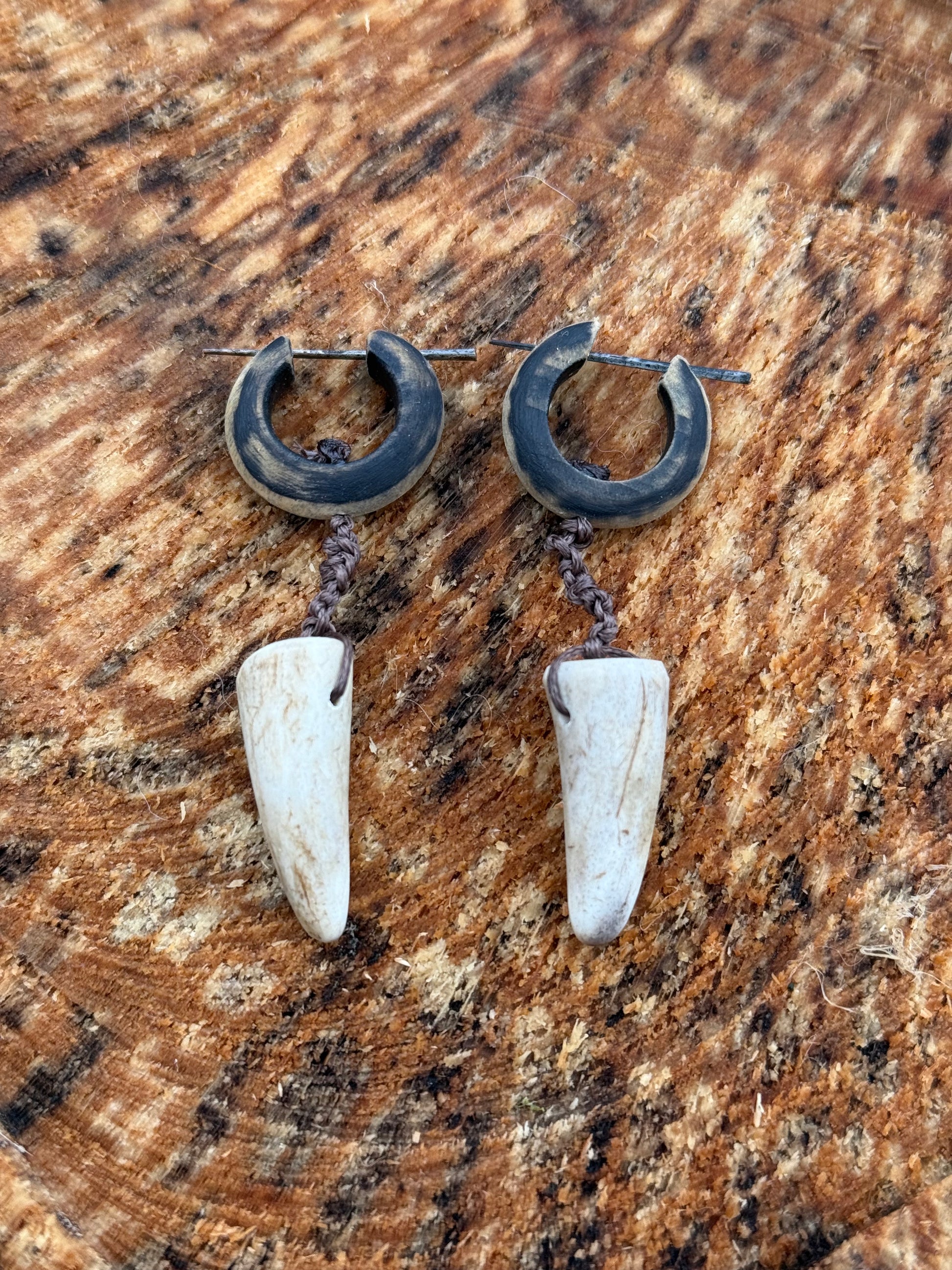 Wooden Earring Pair Antler Tips - Ceredigion Dreadlocks