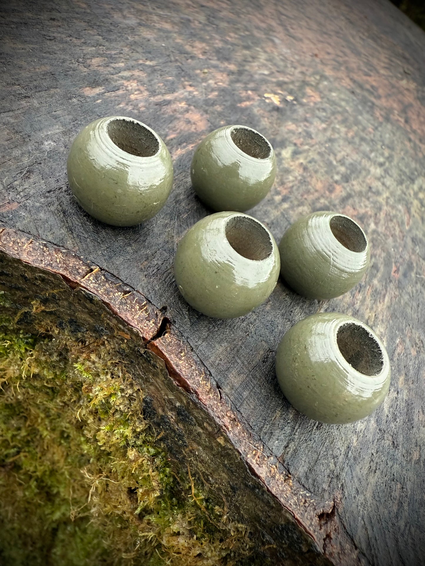 Dark Green/Grey Wooden Dreadlock Beads