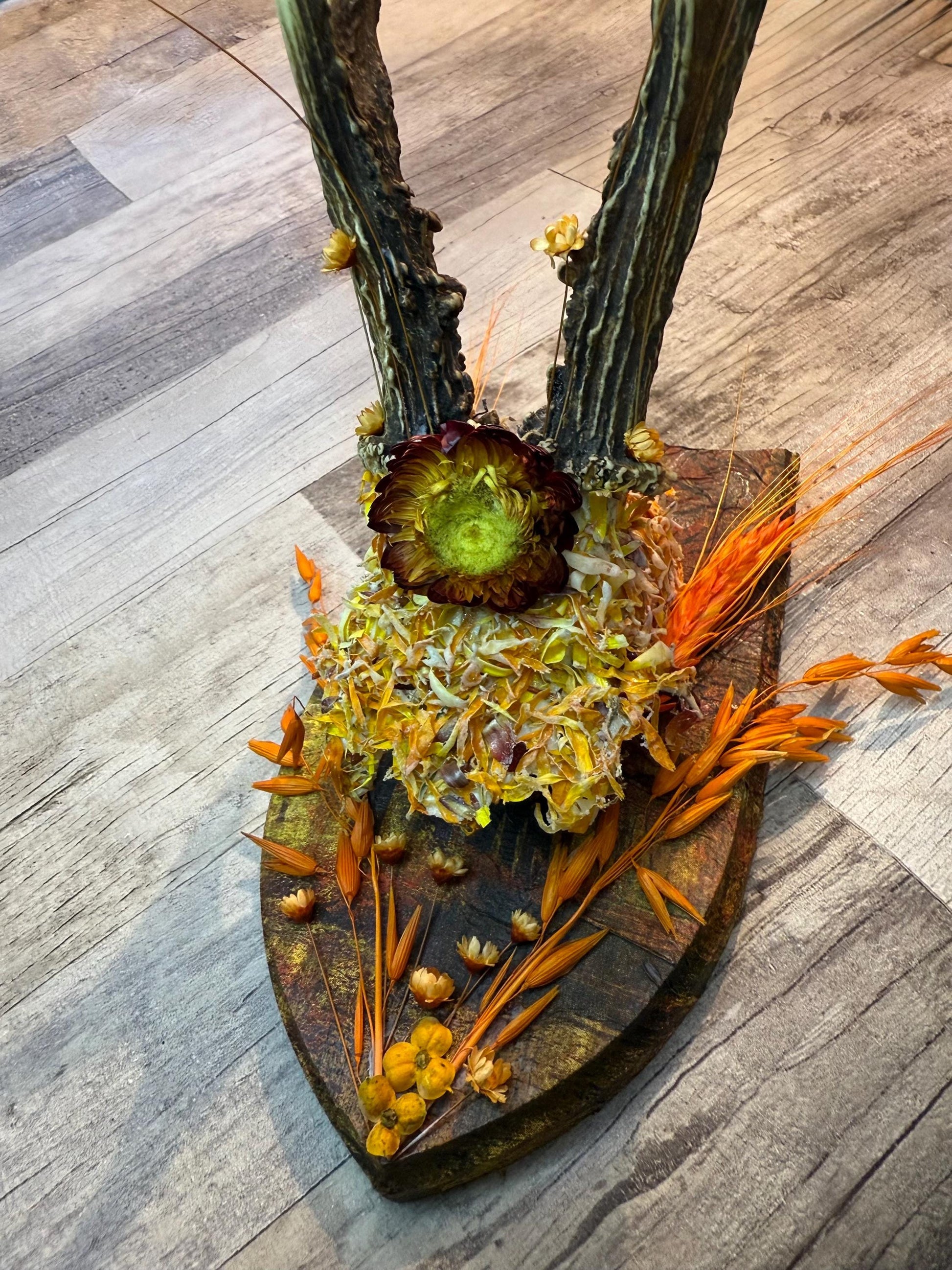 Dried Flowers Decorated Deer Skull Wall Decor Responsibly Sourced Orange Yellow - Ceredigion Dreadlocks