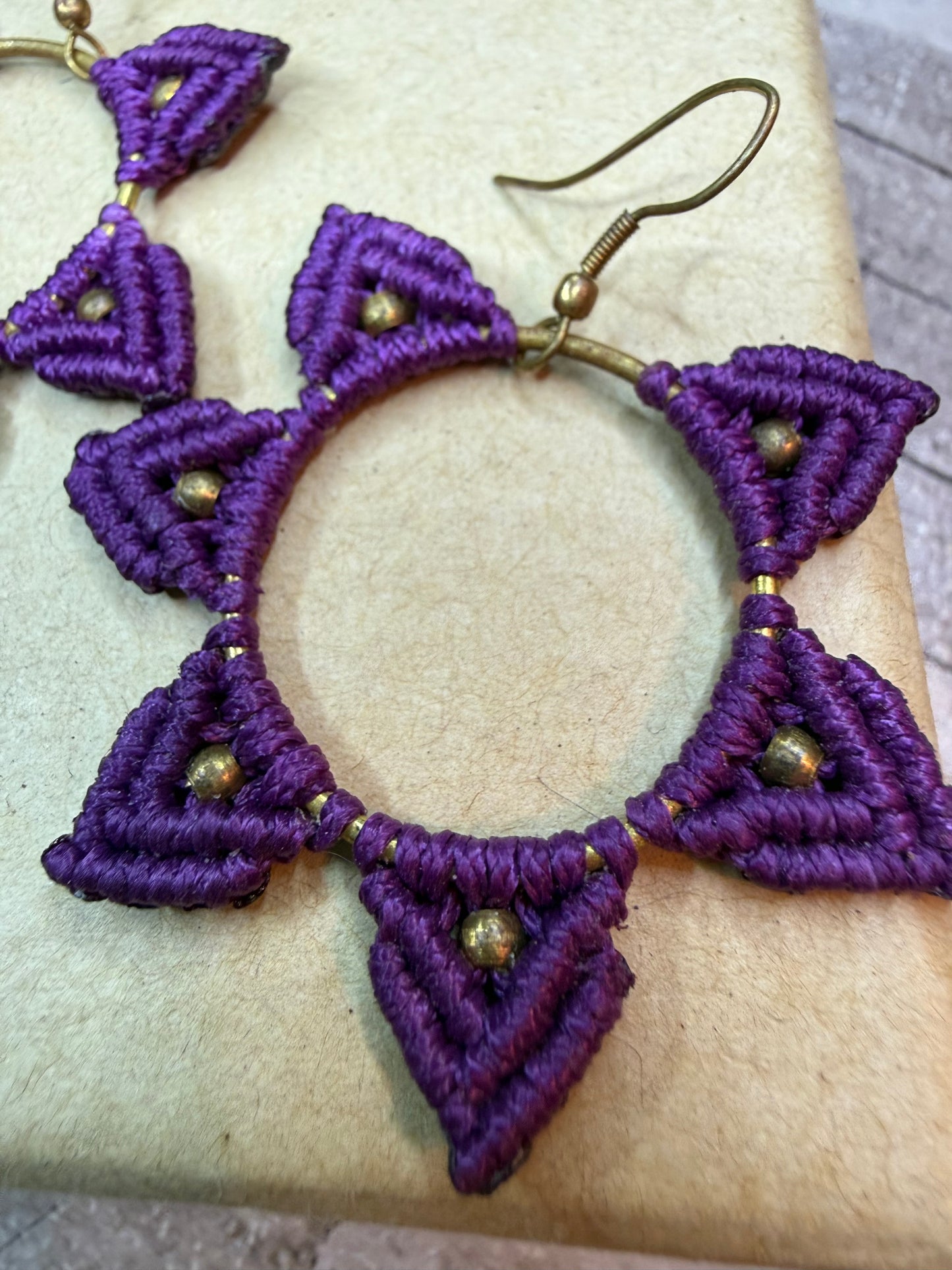 Purple Macrame Hoop Earrings