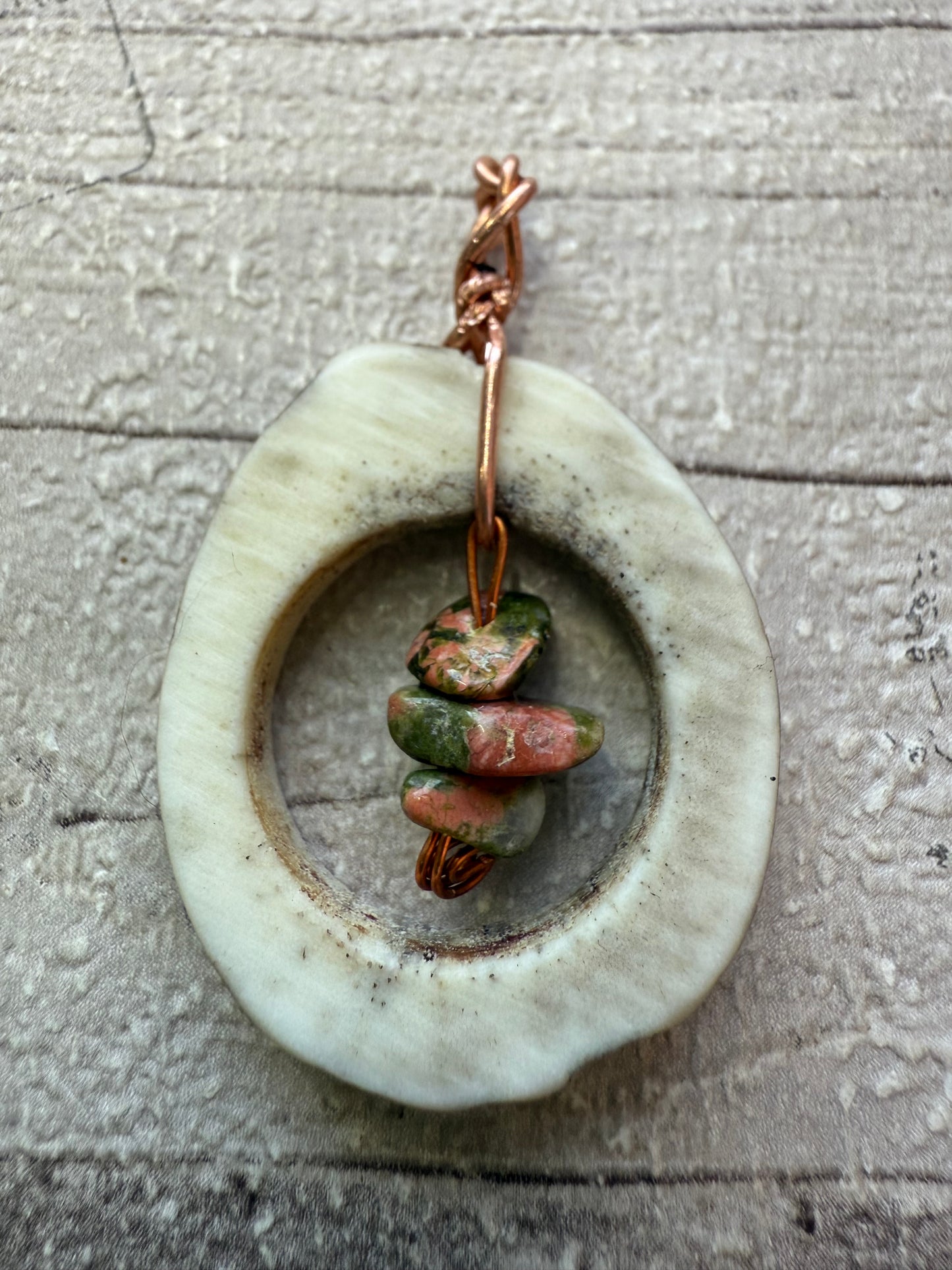Antler Pendant with Unakite Crystal Chips