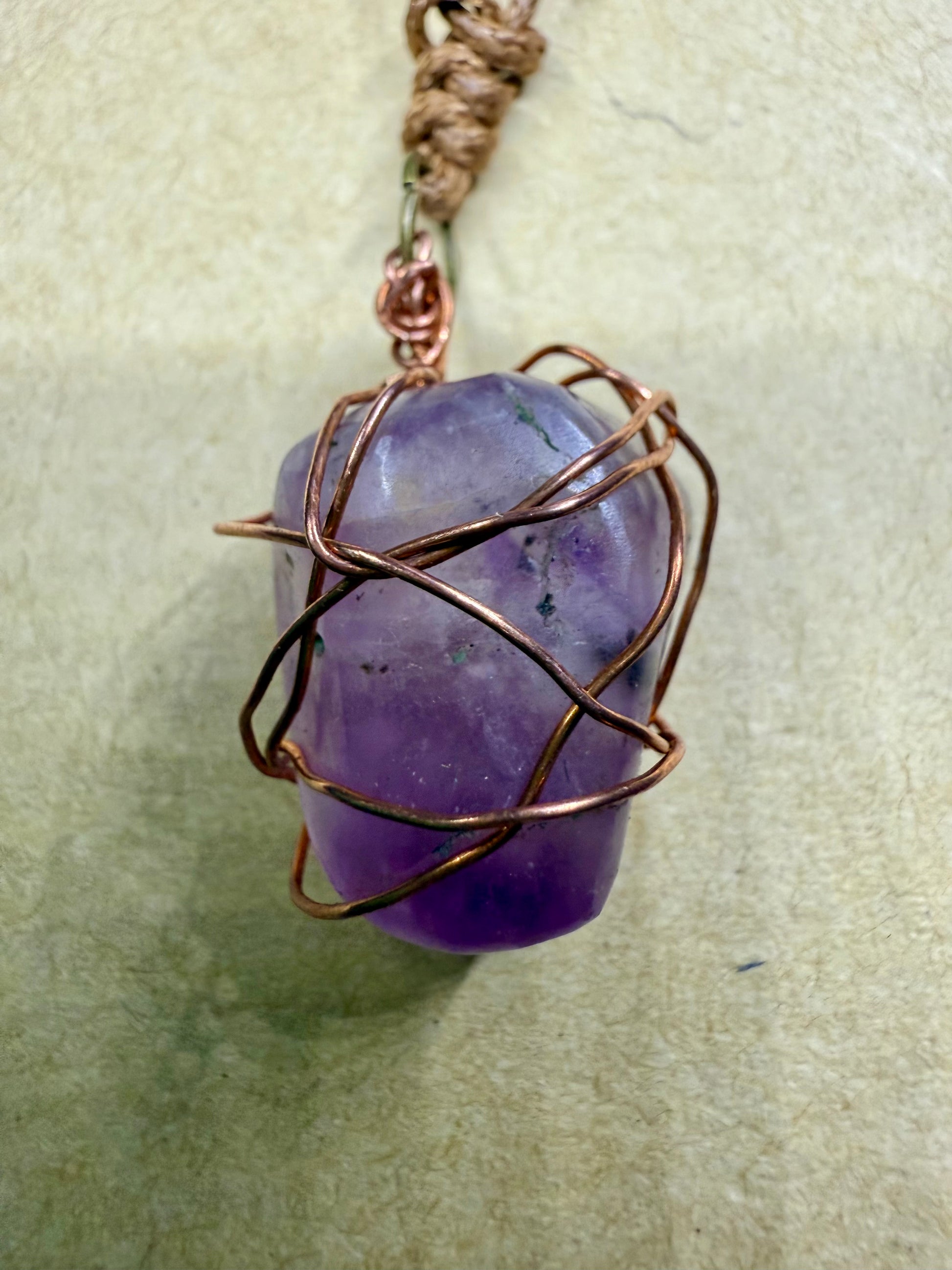 Purple Amethyst Crystal Copper Wire Wrapped - Necklace - Ceredigion Dreadlocks