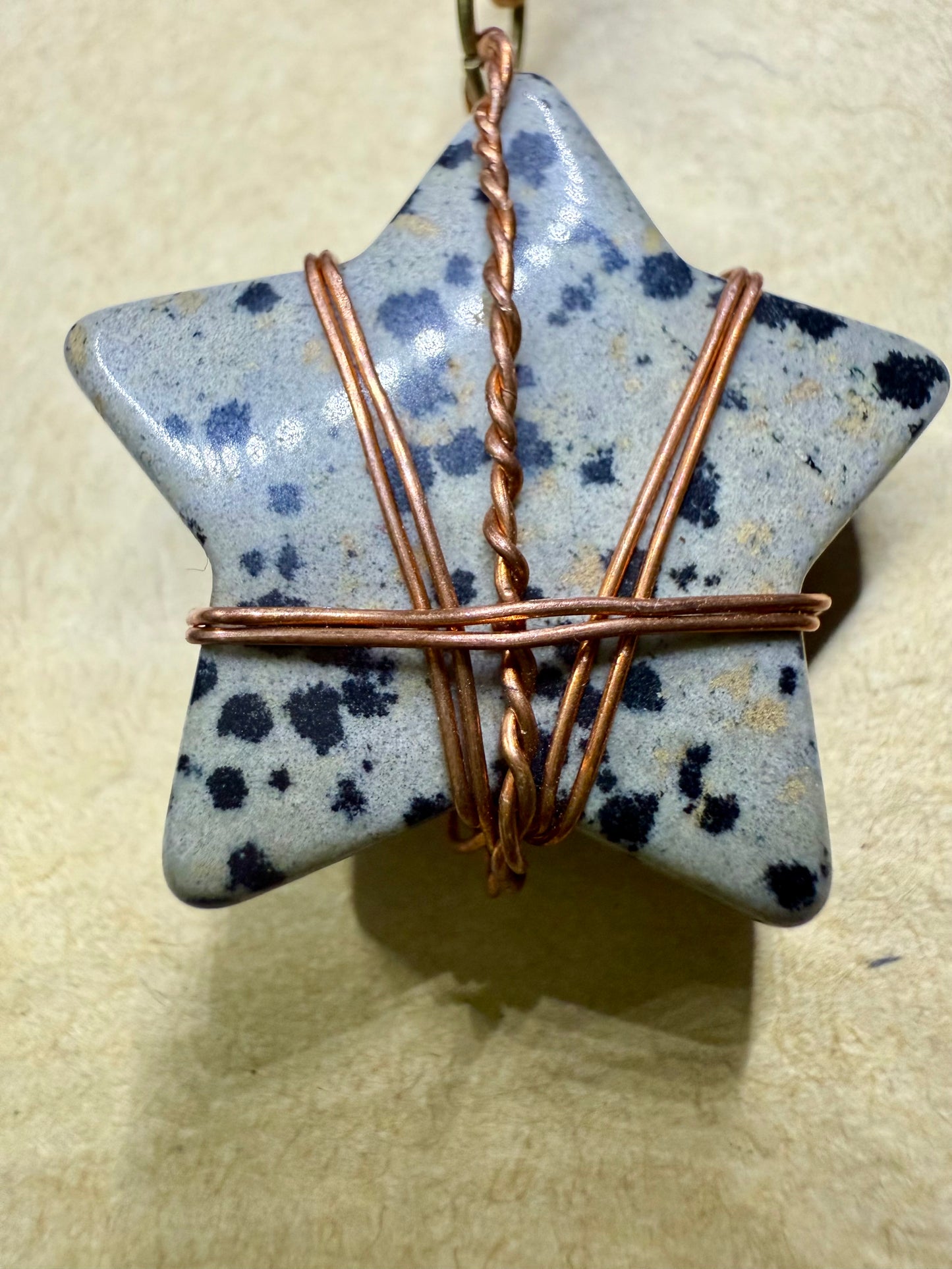 Dalmation Jasper Star Wrapped in Copper Wire -Necklace