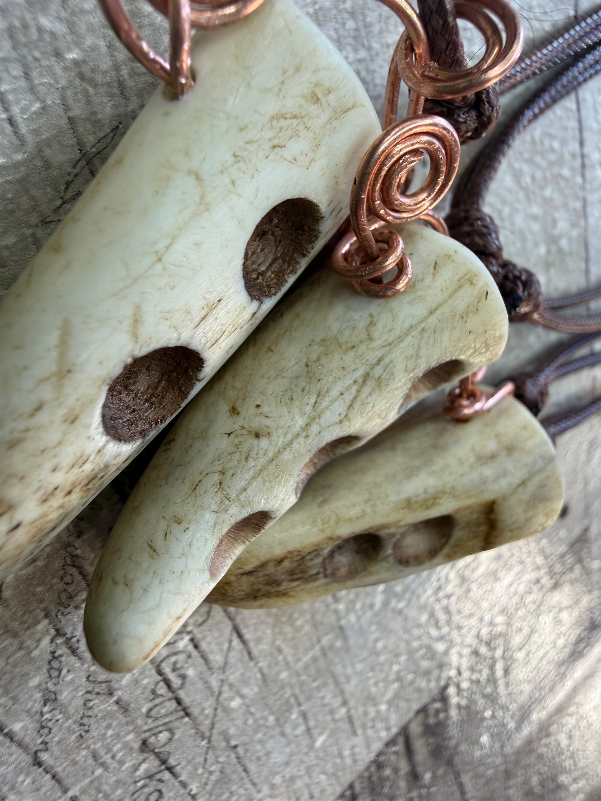 Drilled Antler & Copper Swirl Necklace - Ceredigion Dreadlocks