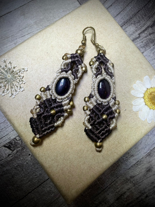 Macrame Earrings - Beige - Ceredigion Dreadlocks