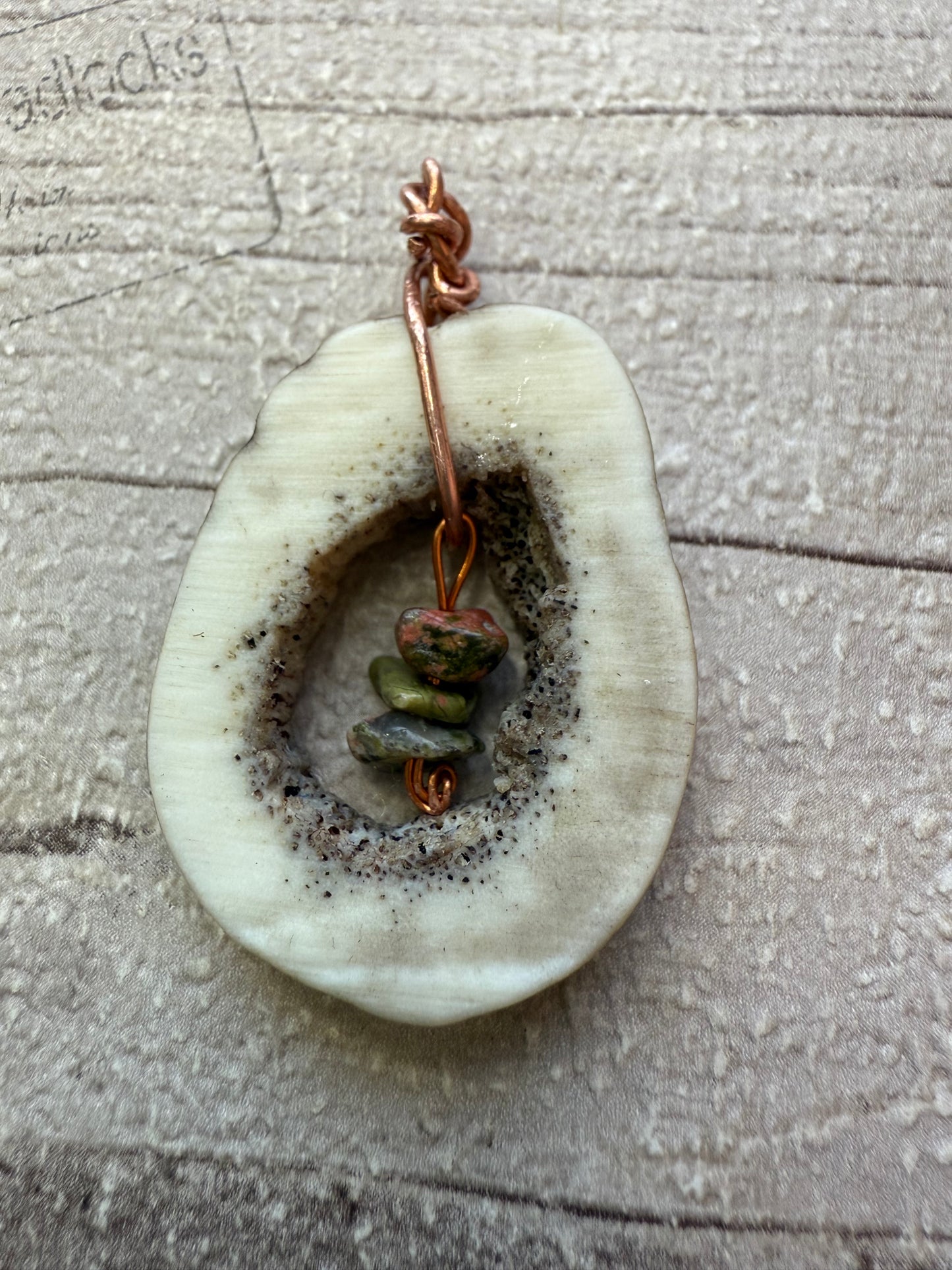 Antler Pendant with Unakite Crystal Chips
