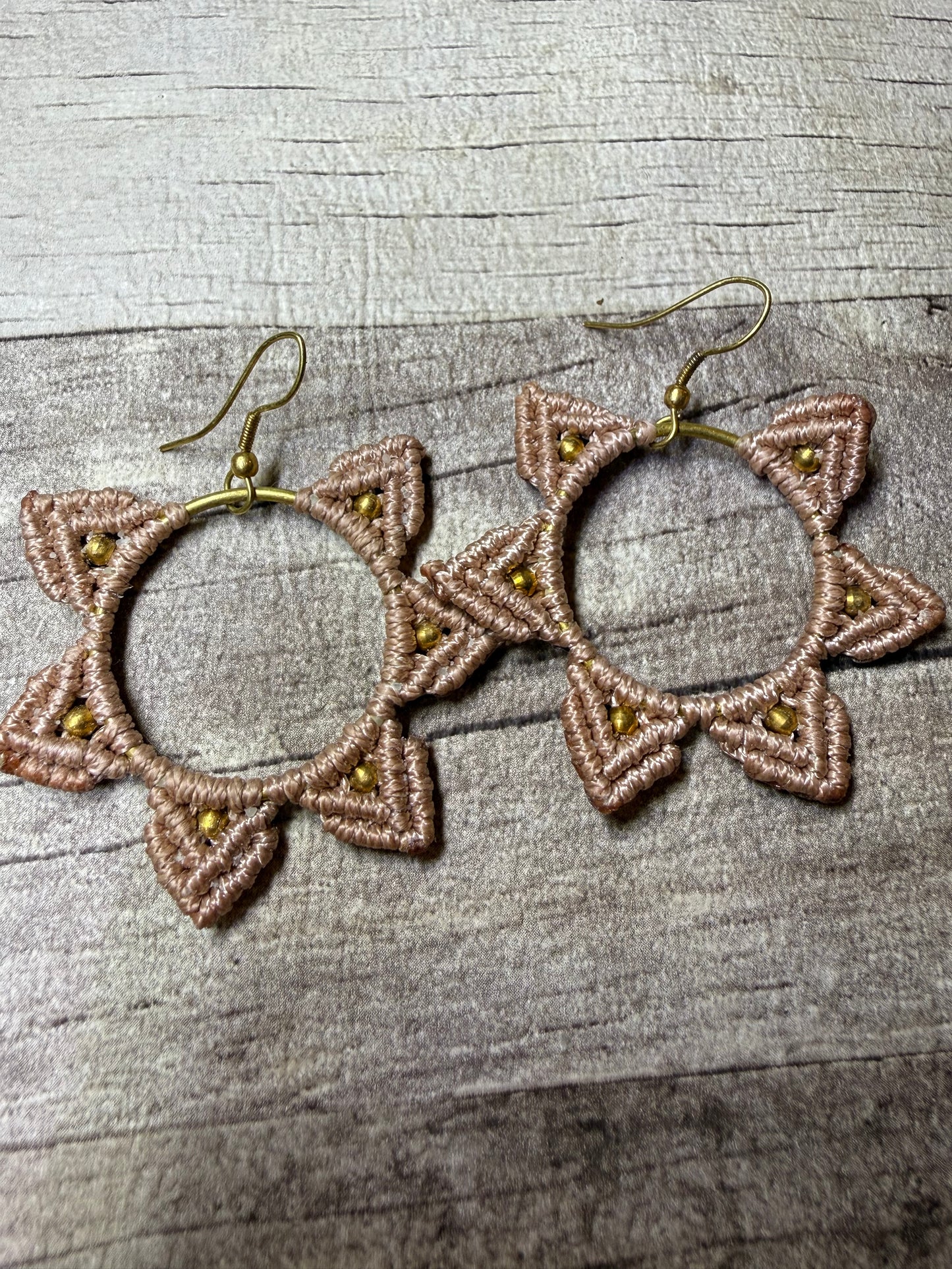 Sand Macrame Hoop Earrings