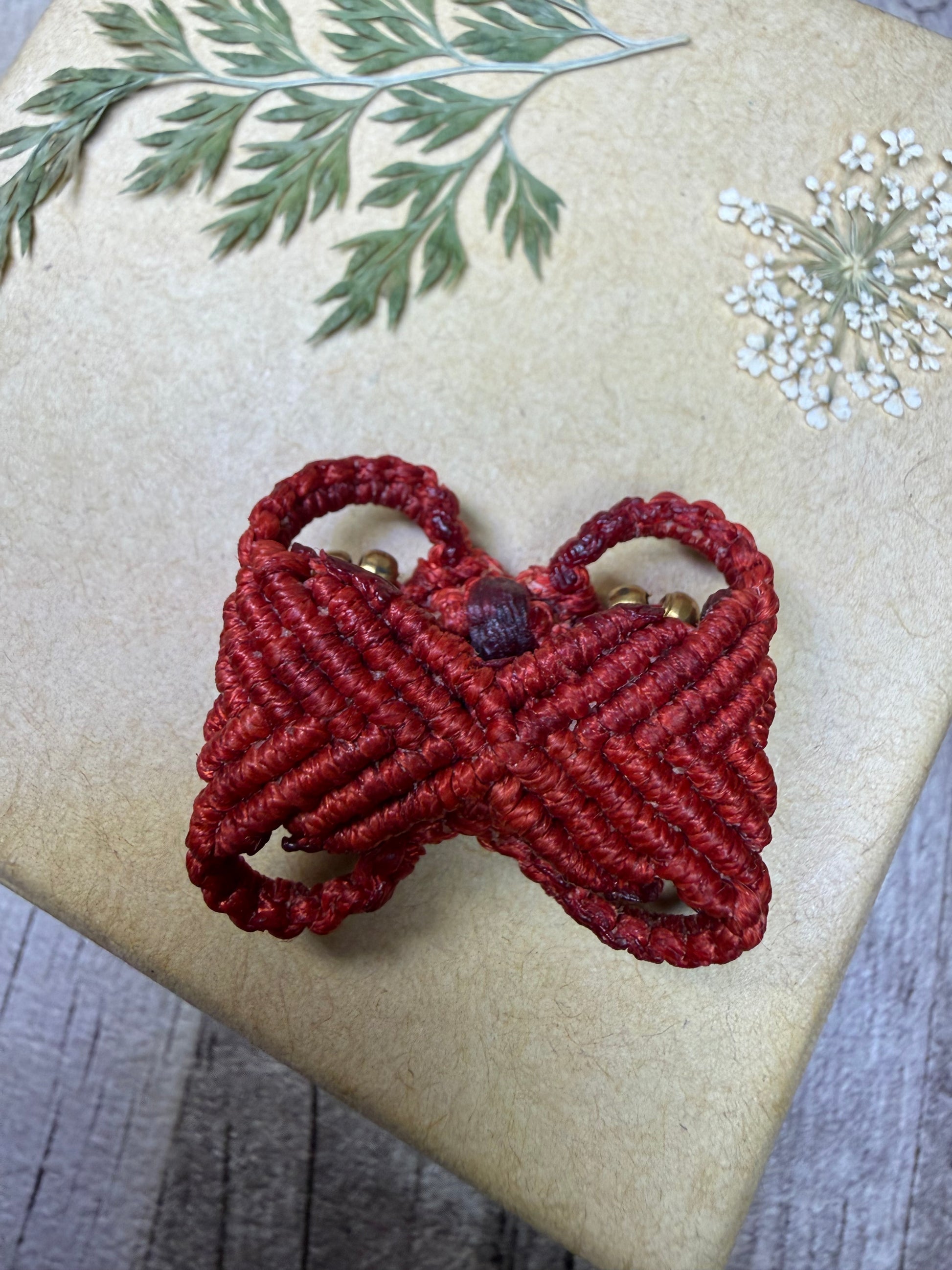 Macrame Hair Cuff / Ring - Red Beaded - Ceredigion Dreadlocks