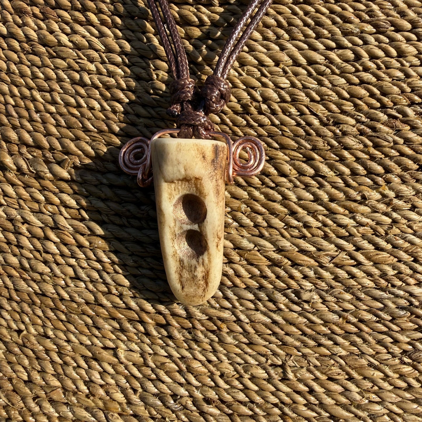 Drilled Antler & Copper Swirl Necklace - Ceredigion Dreadlocks