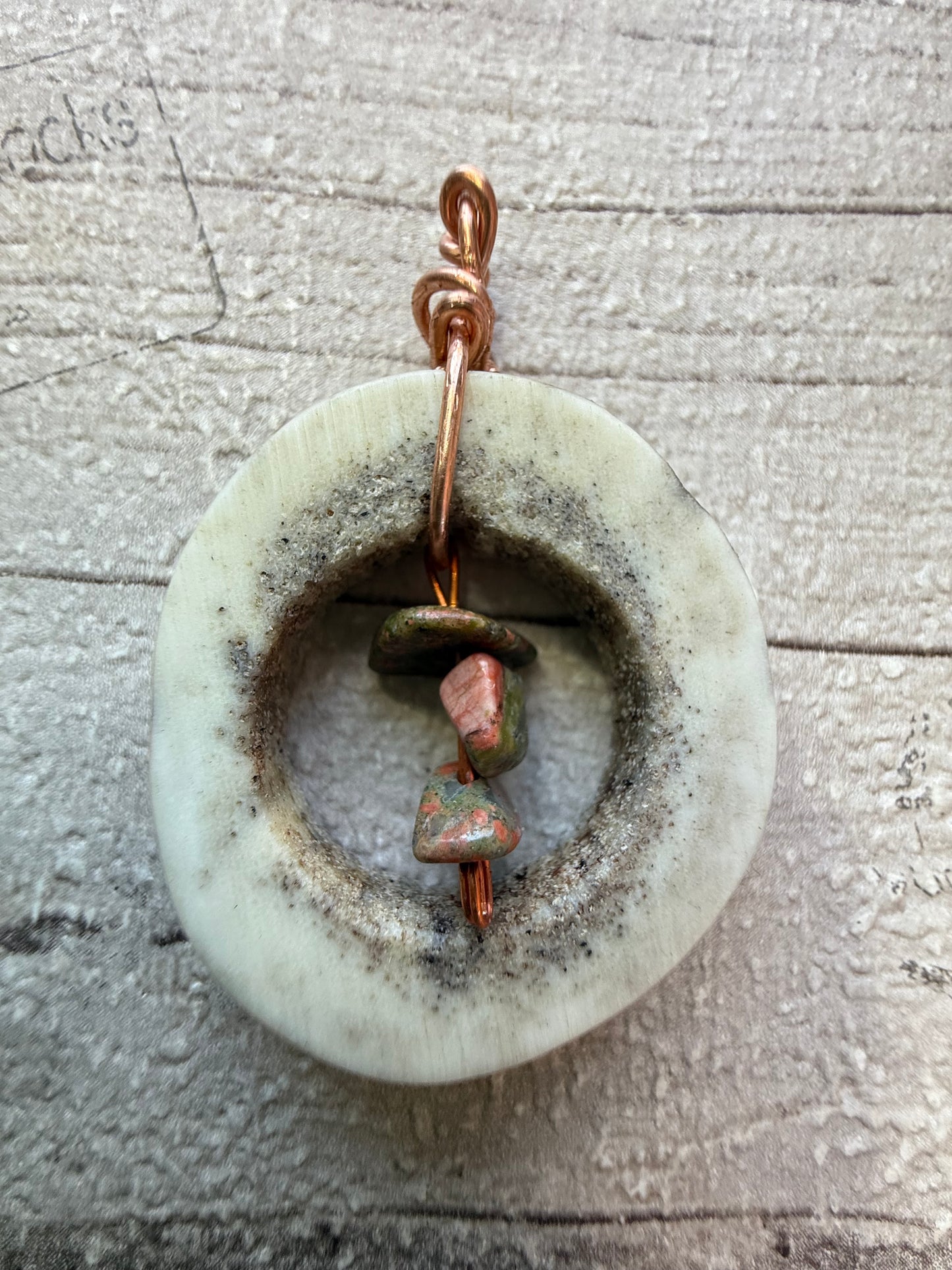 Antler Pendant with Unakite Crystal Chips