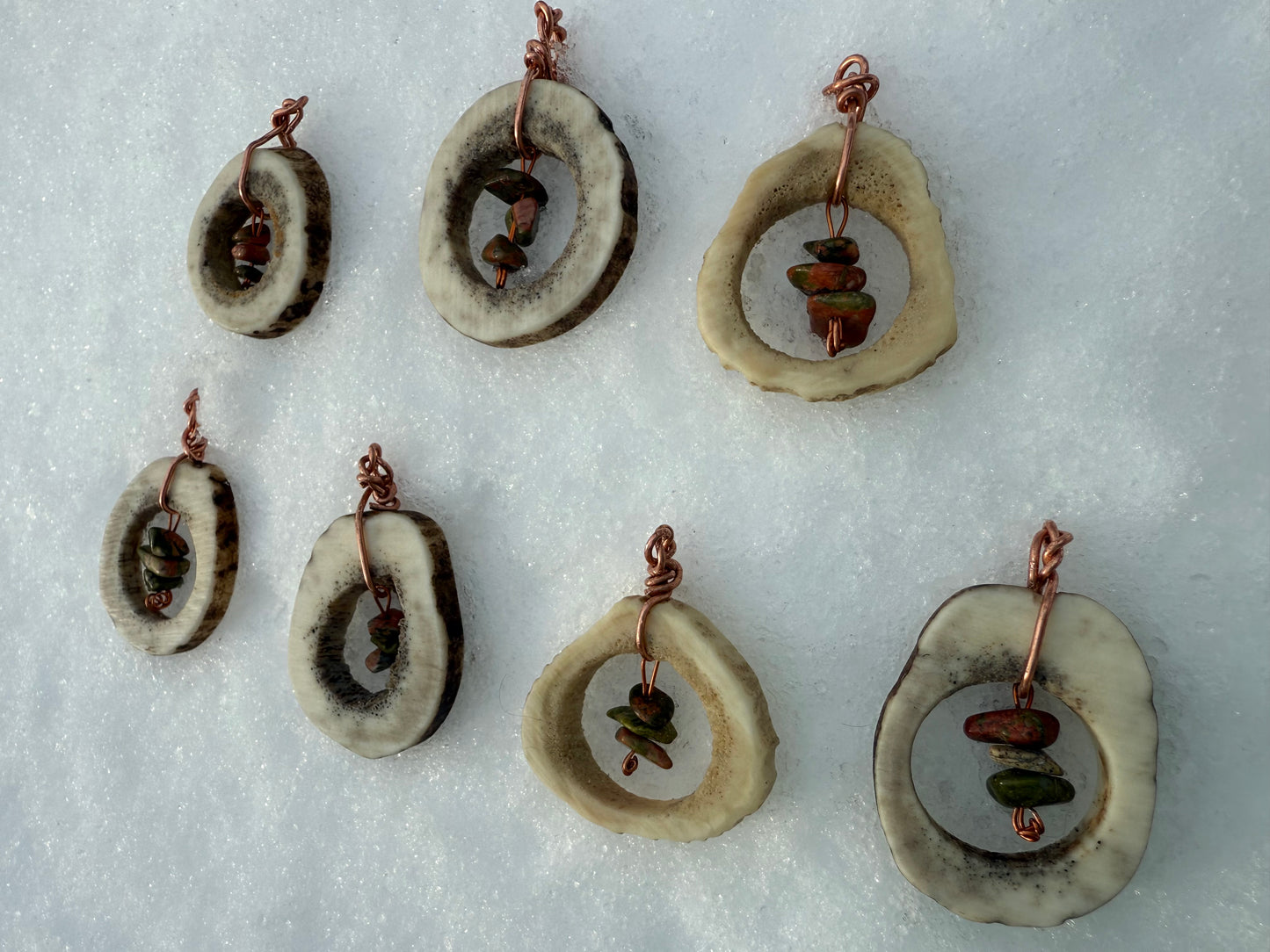 Antler Pendant with Unakite Crystal Chips