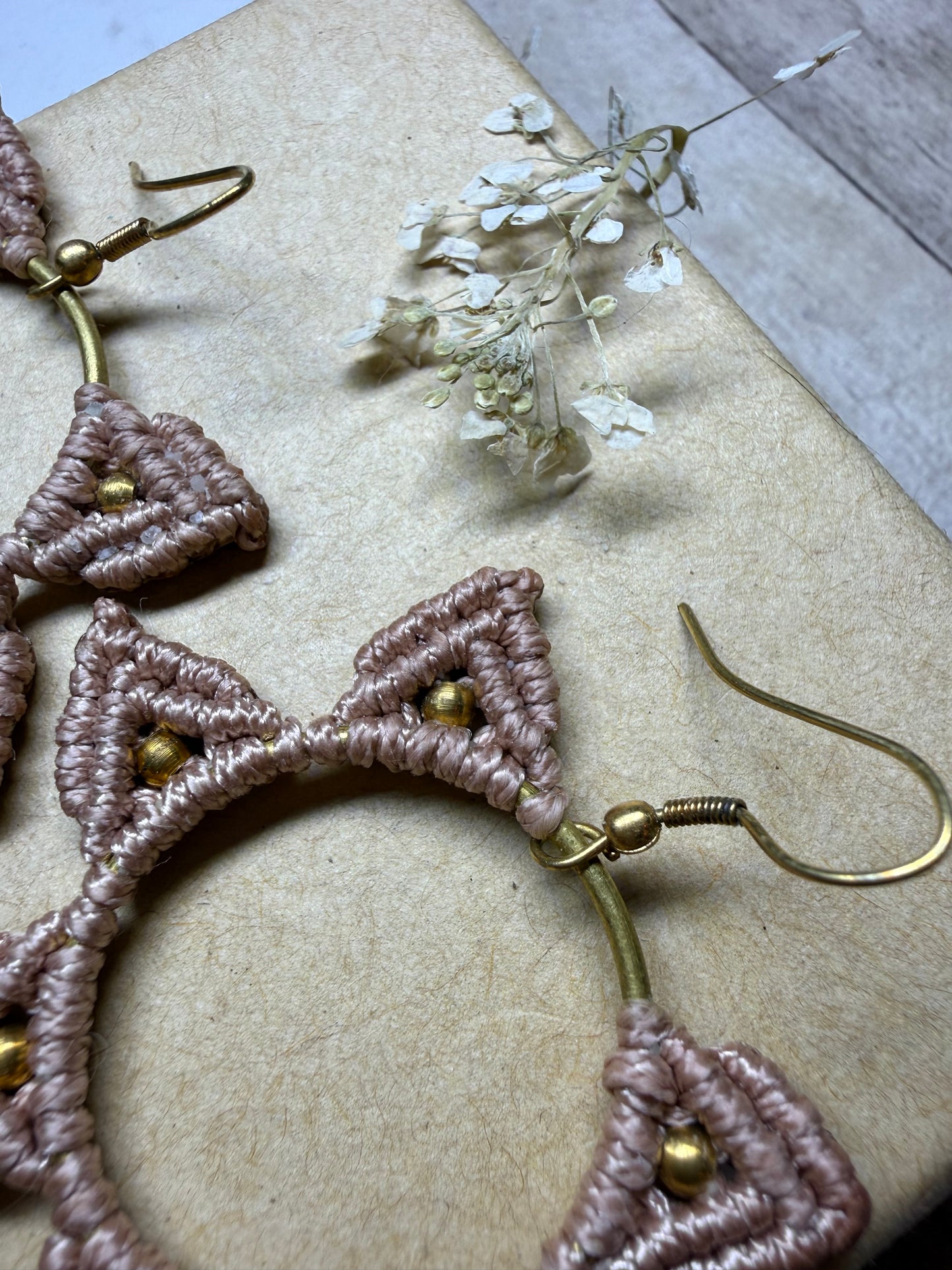 Sand Macrame Hoop Earrings