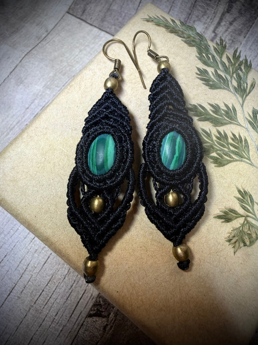 Macrame Earrings - Black - Ceredigion Dreadlocks